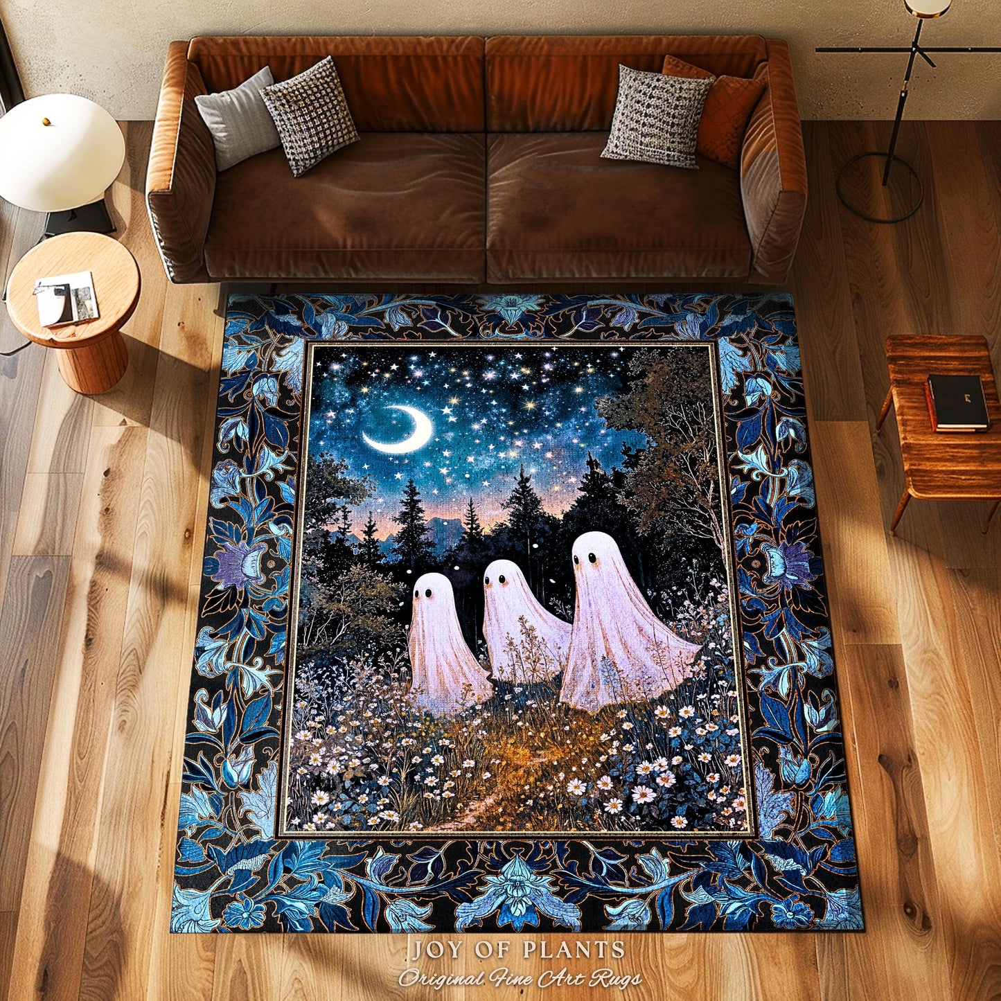 Celestial Spirits Moonlit Forest Area Rug | Ghost Lover Bedroom Rug Pastel Purple Cottagecore Style Haunted Aesthetic Spooky Spirit Decor |