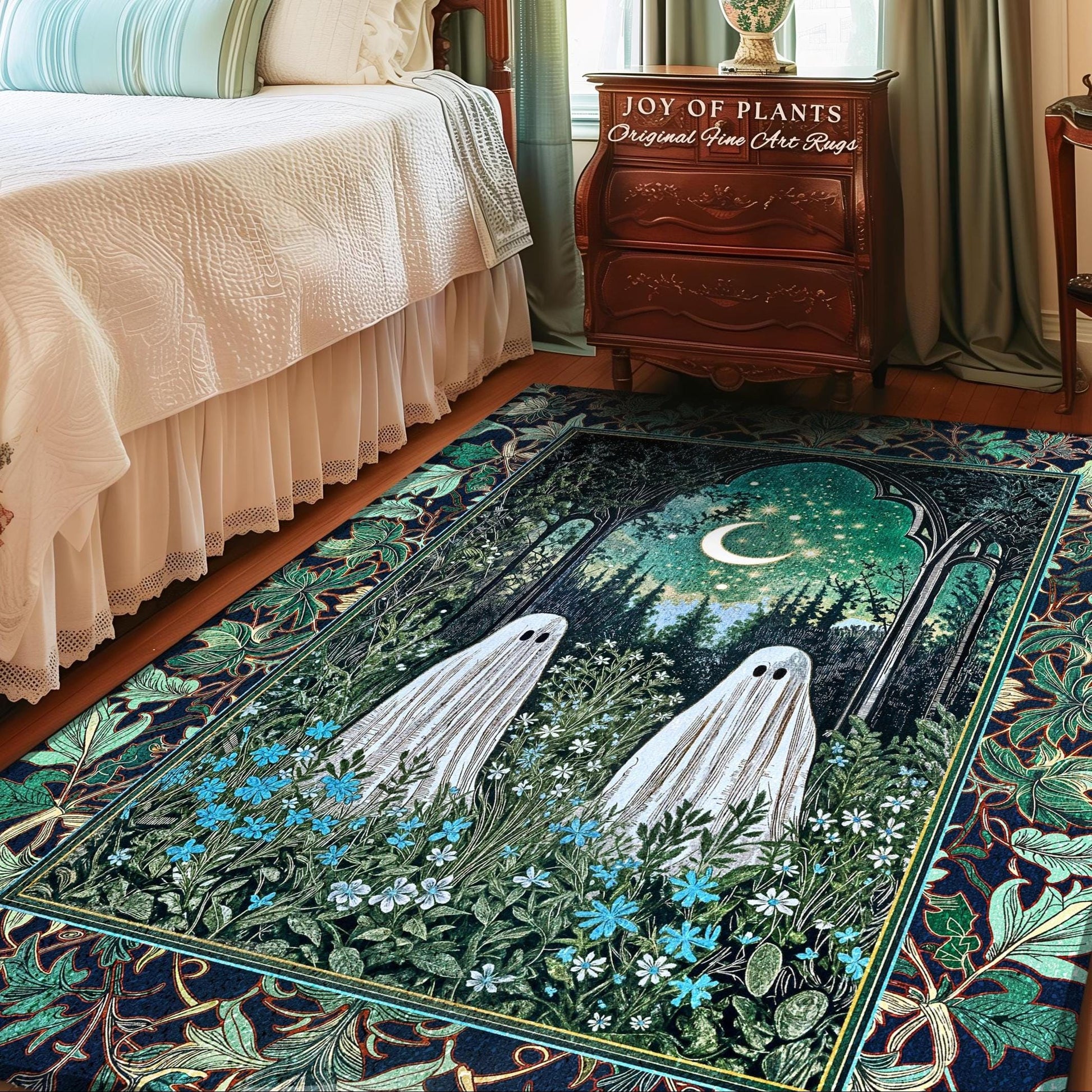 Ghostly Garden Mystic Moonlight Rug | Cottagecore Home Accent Celestial Spirits Autumn Aesthetic Whimsical Dream Cozy Gothic Home Accent |