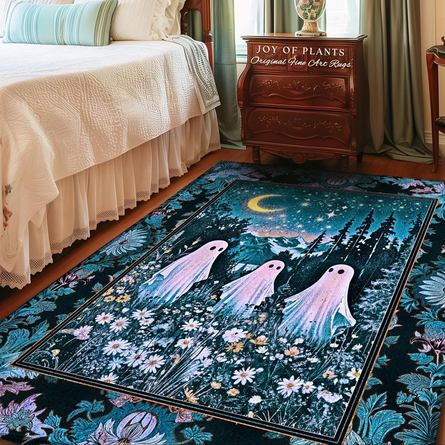 Dreamy Meadow Celeatial Area Rug | Moody Aesthetic Ghost Whimsigothic Decor Dark Cottagecore Whimsy Forestcore Ambience Starry Night Gothic