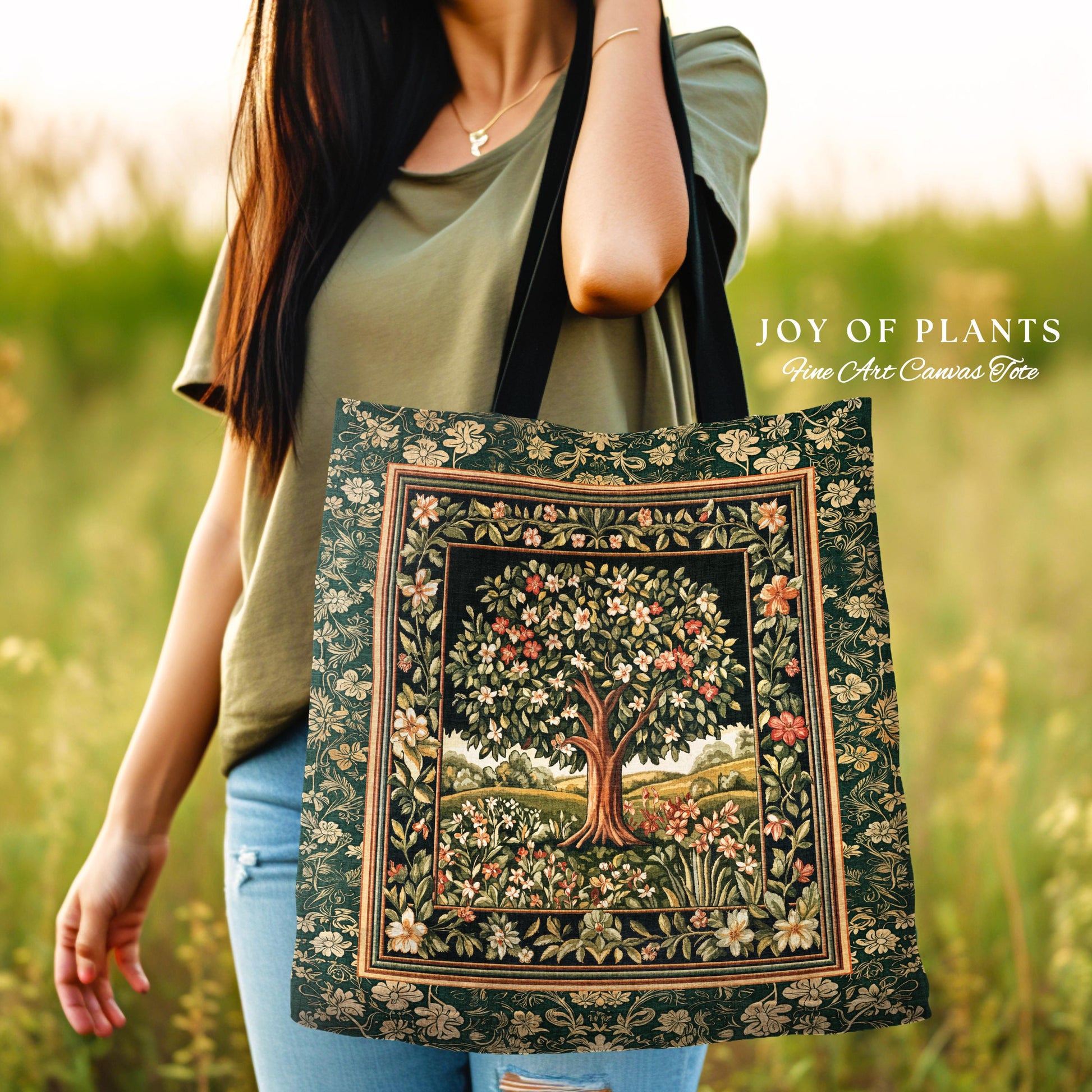 Botanical Tree of Life Tote Bag | Ornate Floral Heritage Decor Vintage Nature Aesthetic Cottagecore Fairycore Accessory Woodland Inspired |