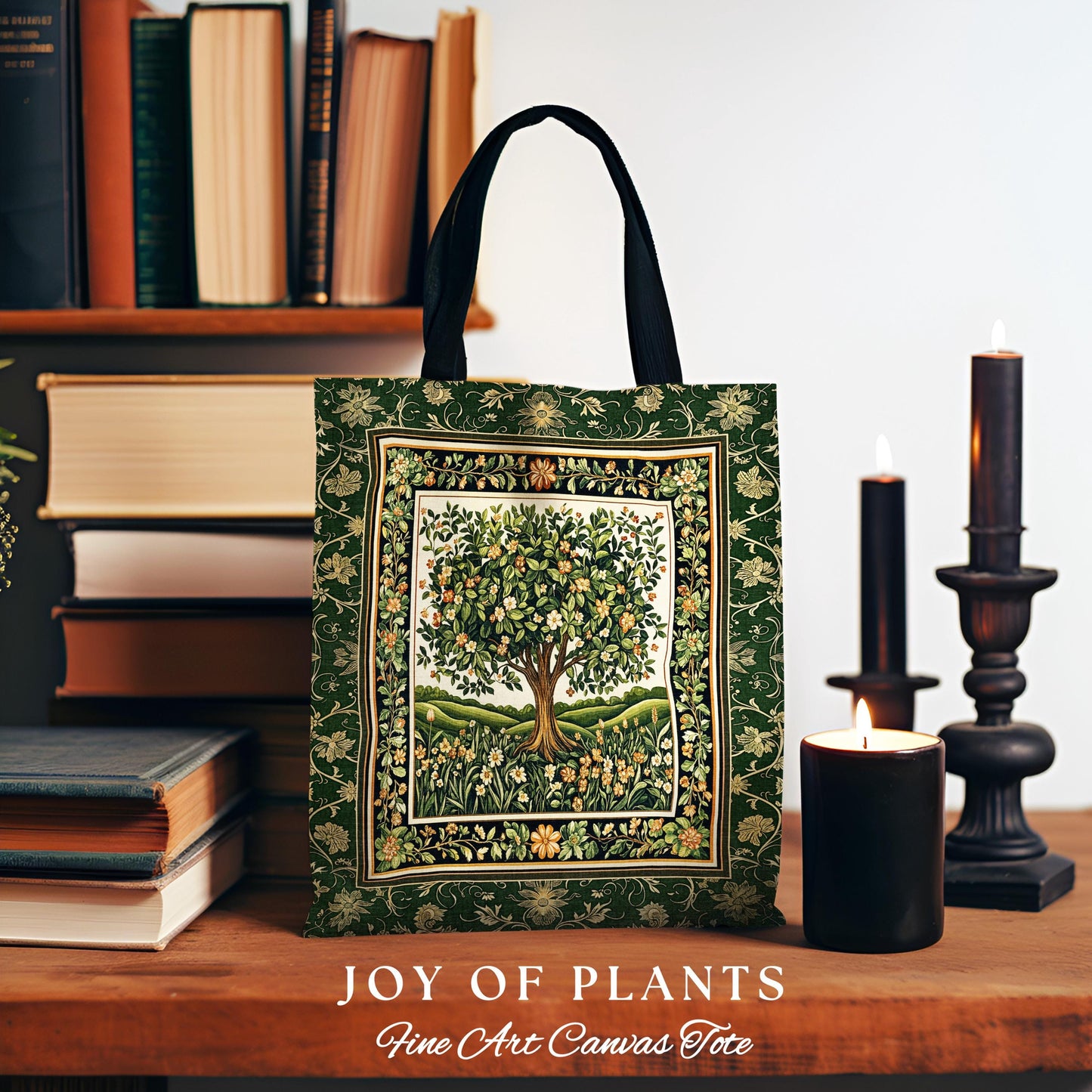 Emerald Green Floral Tree of Life Tote | Botanical Forestcore Folklore Vintage Floral Enchanted Bag Cottagecore Whimsical Natural Aesthetic