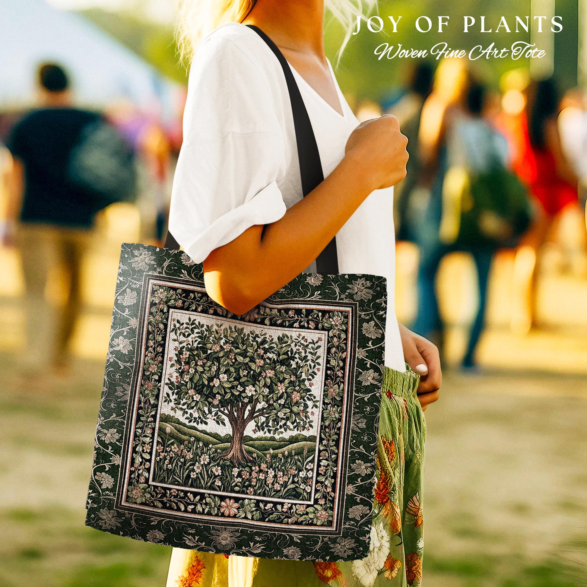 Emerald Green Floral Tree of Life Tote | Botanical Forestcore Folklore Vintage Floral Enchanted Bag Cottagecore Whimsical Natural Aesthetic