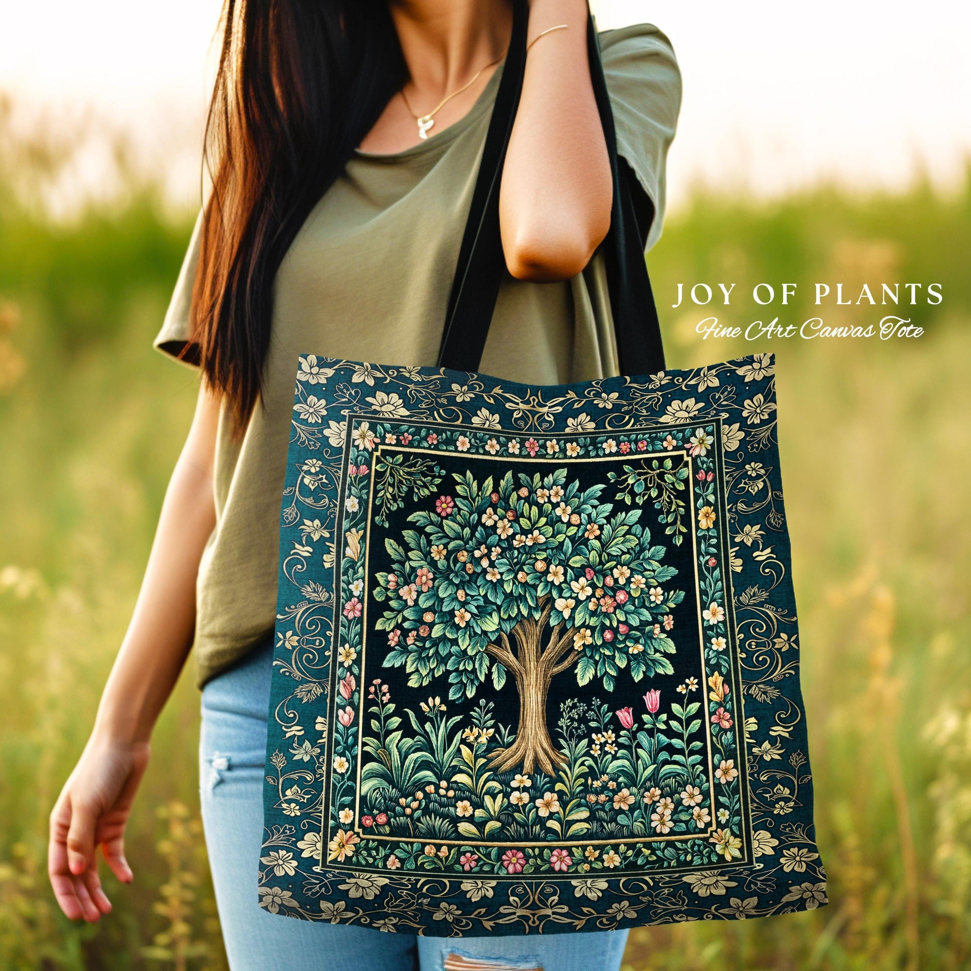 Folklore Forest Storybook Tote Bag | Enchanted Floral Botanical Cozy Heritage Tree Vintage Cottagecore Nature Aesthetic Classic Everyday Bag