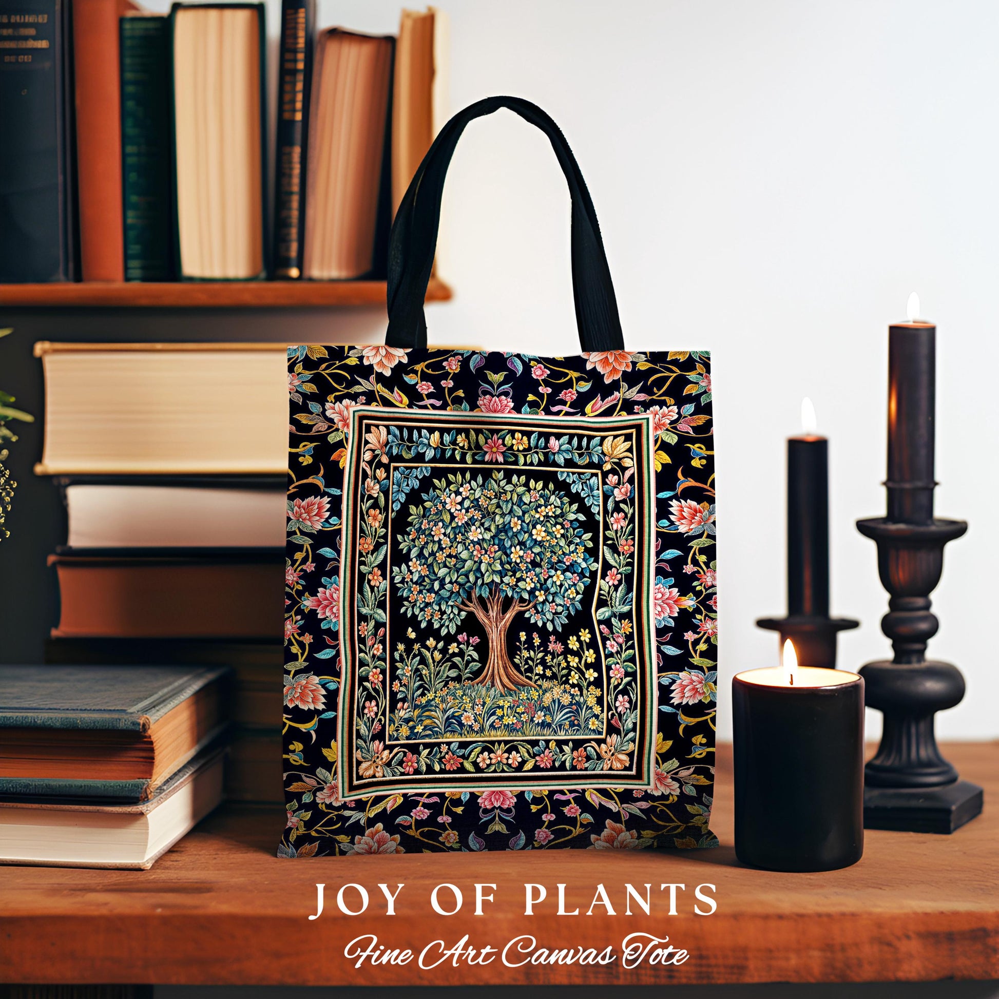 Eclectic Whimsy Tree of Life Tote Bag | Colorful Style Forest Fairy Cottagecore Garden Folklore Floral Enchanted Tapestry Bag Gothic Pastel