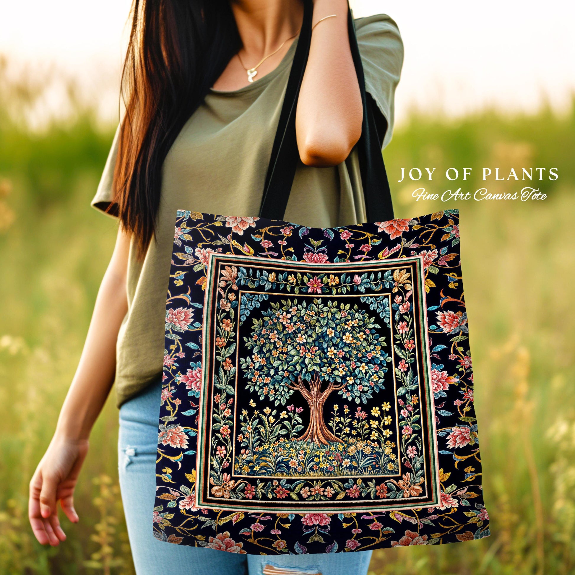 Eclectic Whimsy Tree of Life Tote Bag | Colorful Style Forest Fairy Cottagecore Garden Folklore Floral Enchanted Tapestry Bag Gothic Pastel