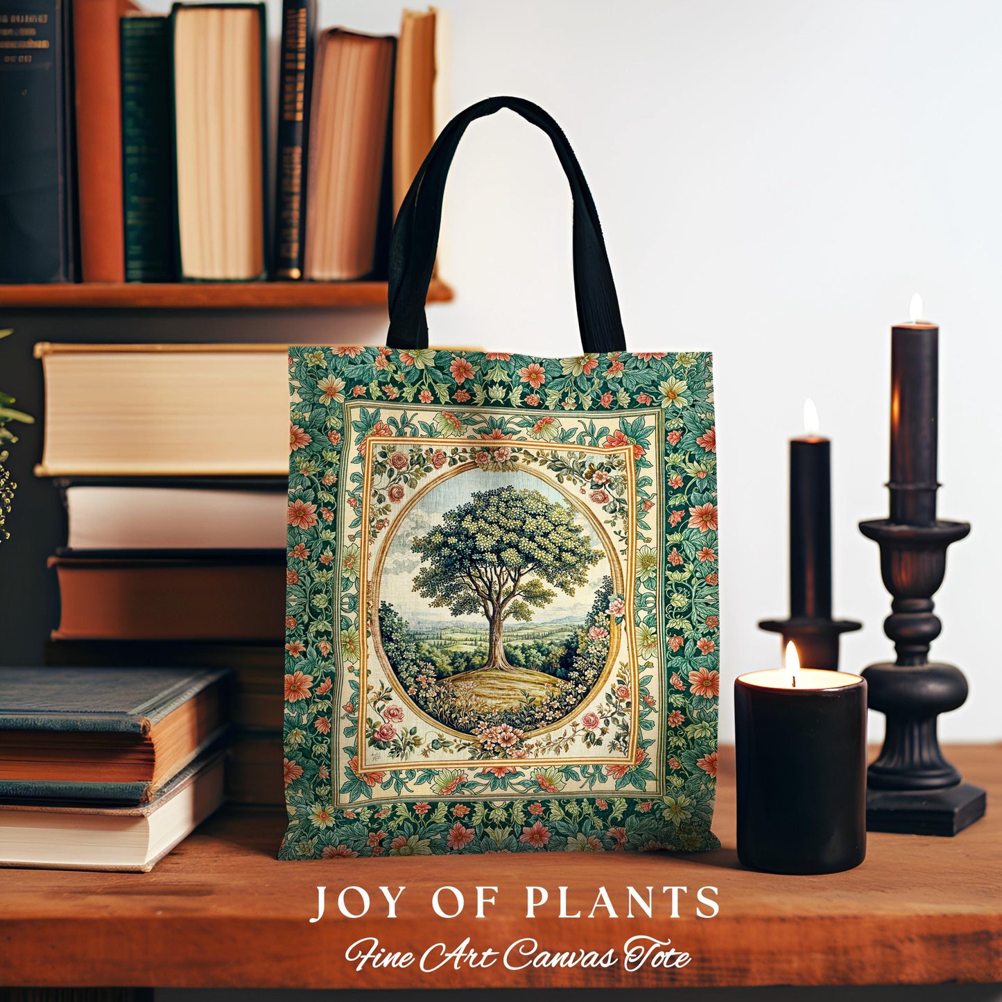Romantic Ornate Botanical Countryside Bag | Victorian Antique Botanical Accent French Garden Style Chateau Floral Classical Tapestry Tote |
