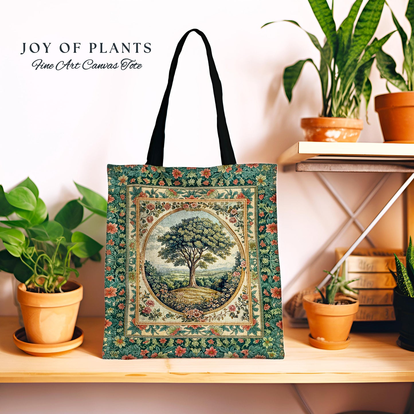 Romantic Ornate Botanical Countryside Bag | Victorian Antique Botanical Accent French Garden Style Chateau Floral Classical Tapestry Tote |