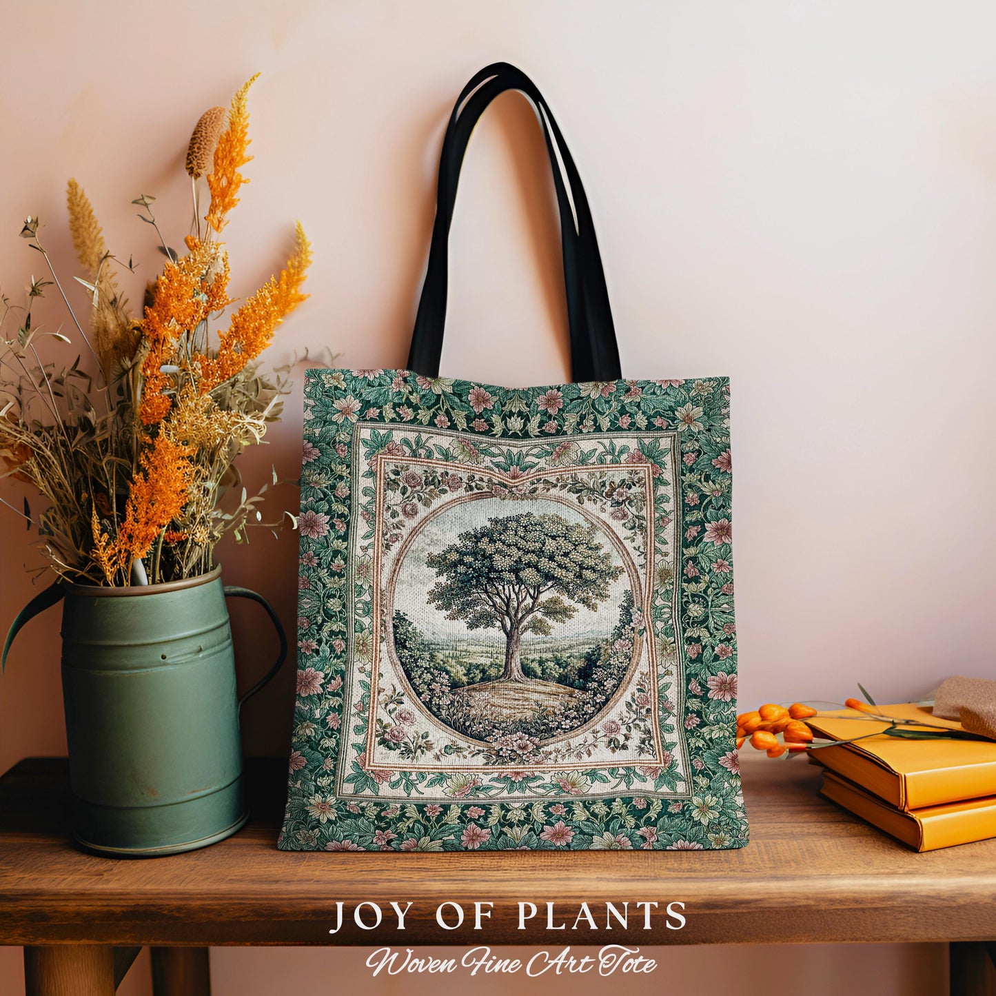 Romantic Ornate Botanical Countryside Bag | Victorian Antique Botanical Accent French Garden Style Chateau Floral Classical Tapestry Tote |
