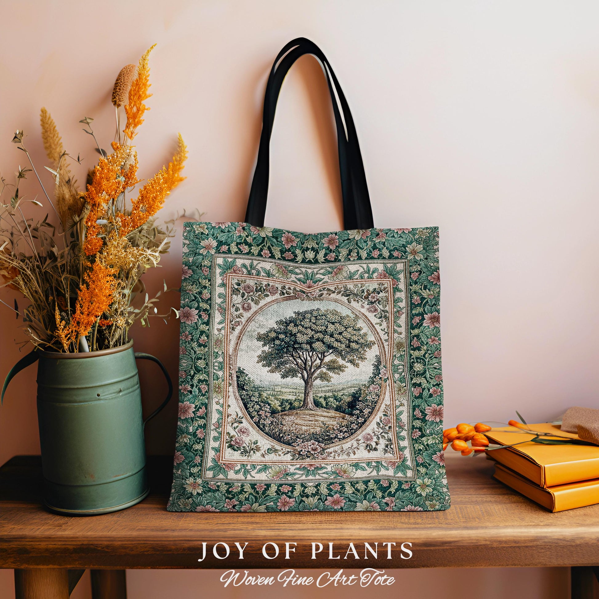 Romantic Ornate Botanical Countryside Bag | Victorian Antique Botanical Accent French Garden Style Chateau Floral Classical Tapestry Tote |
