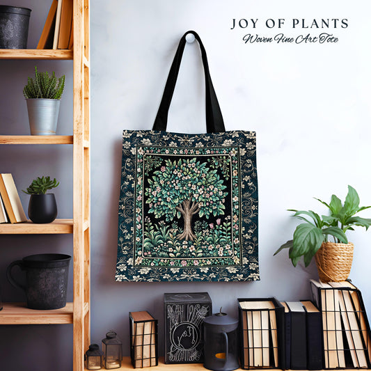 Folklore Forest Storybook Tote Bag | Enchanted Floral Botanical Cozy Heritage Tree Vintage Cottagecore Nature Aesthetic Classic Everyday Bag
