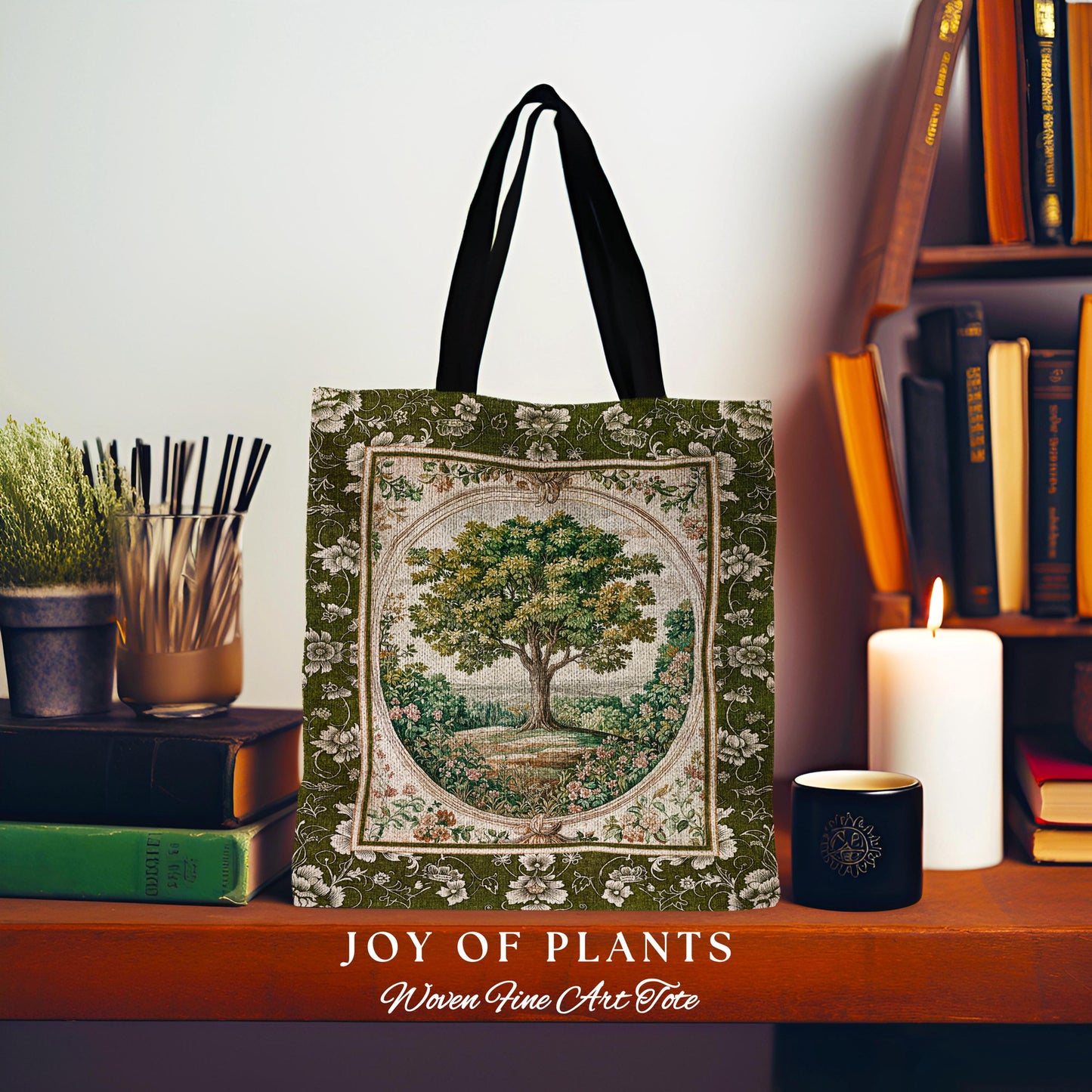 Victorian Soft Aesthetic Tree of Life Bag | Romantic Botanical Regency Decor Floral Enchanted Forest Green Tones Cottagecore Tapestry Tote |