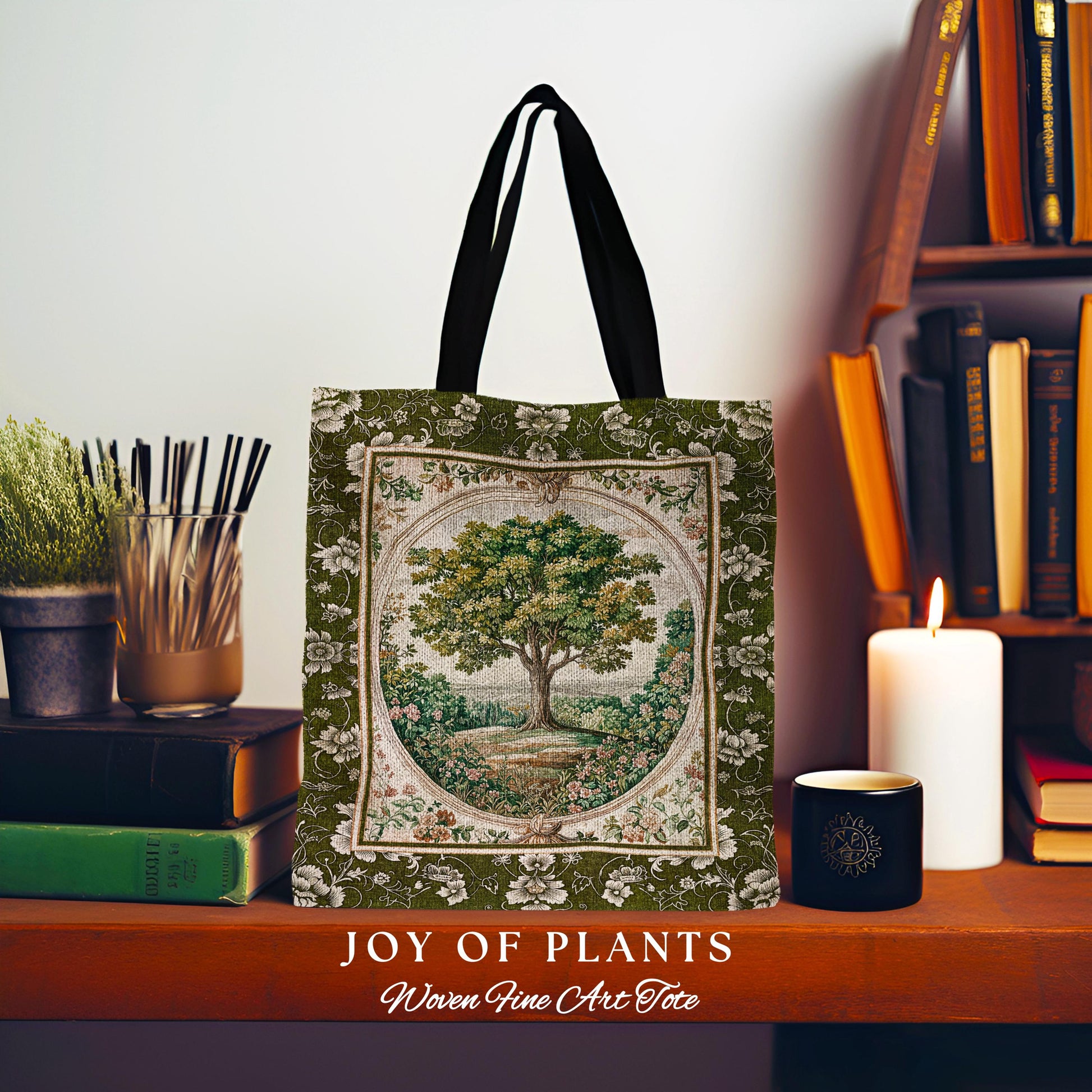Victorian Soft Aesthetic Tree of Life Bag | Romantic Botanical Regency Decor Floral Enchanted Forest Green Tones Cottagecore Tapestry Tote |