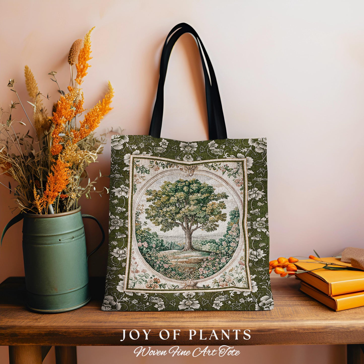 Victorian Soft Aesthetic Tree of Life Bag | Romantic Botanical Regency Decor Floral Enchanted Forest Green Tones Cottagecore Tapestry Tote |