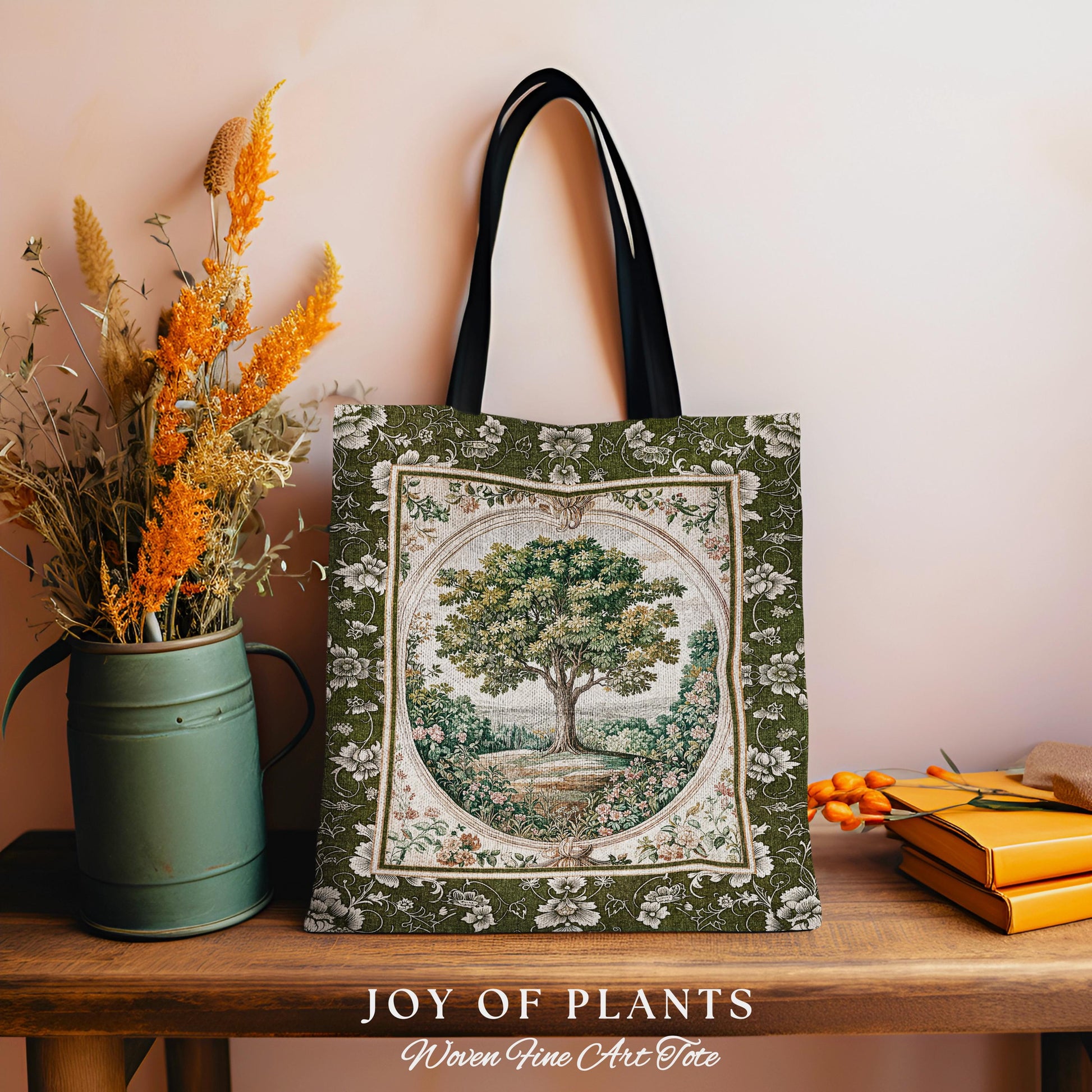 Victorian Soft Aesthetic Tree of Life Bag | Romantic Botanical Regency Decor Floral Enchanted Forest Green Tones Cottagecore Tapestry Tote |