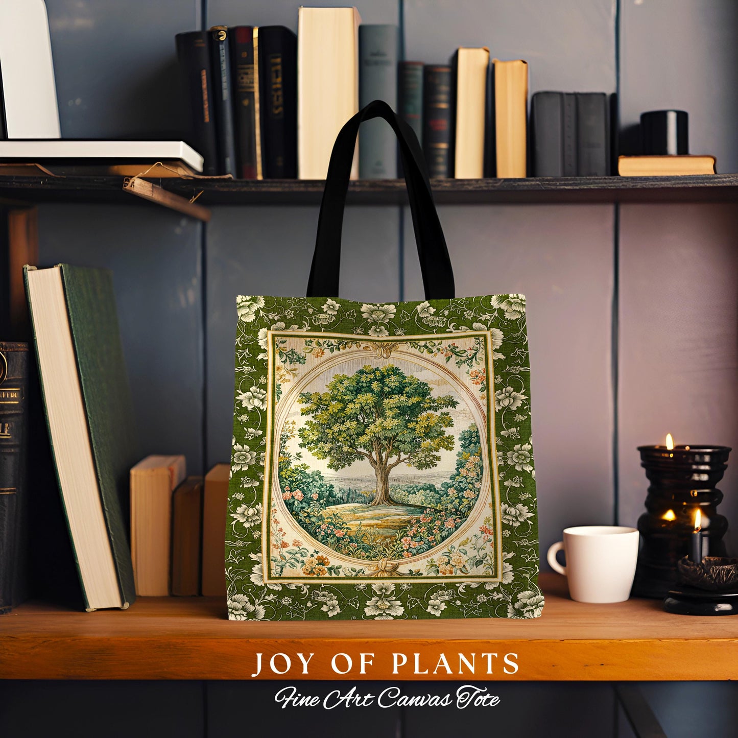 Victorian Soft Aesthetic Tree of Life Bag | Romantic Botanical Regency Decor Floral Enchanted Forest Green Tones Cottagecore Tapestry Tote |