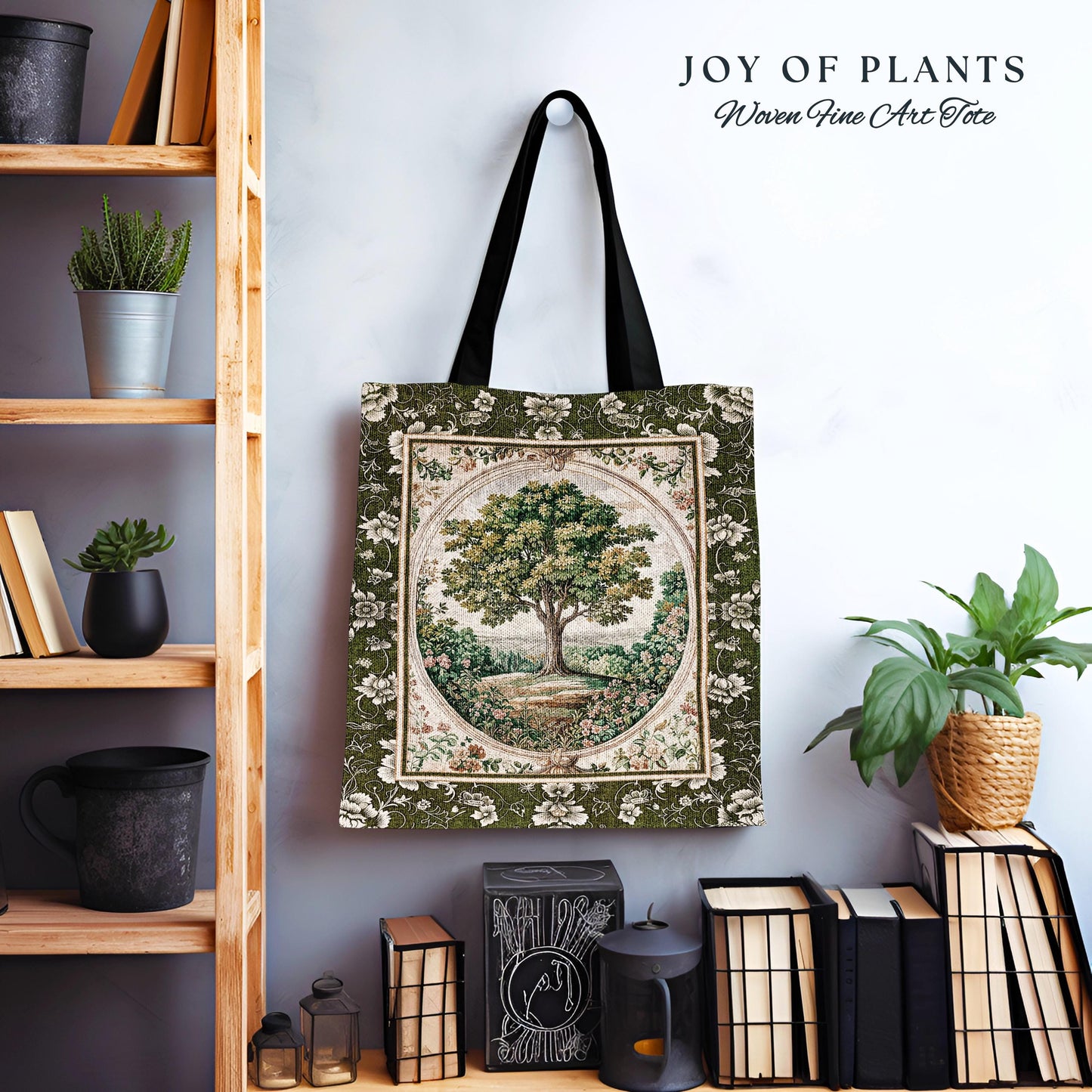 Victorian Soft Aesthetic Tree of Life Bag | Romantic Botanical Regency Decor Floral Enchanted Forest Green Tones Cottagecore Tapestry Tote |
