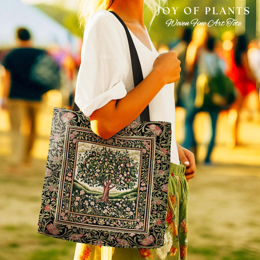 Enchanted Cottagecore Tree Tote Bag | Romantic Pattern Whimsical Garden Soft Folklore Cozy Everyday Bag Natural Old World Classic Aesthetic