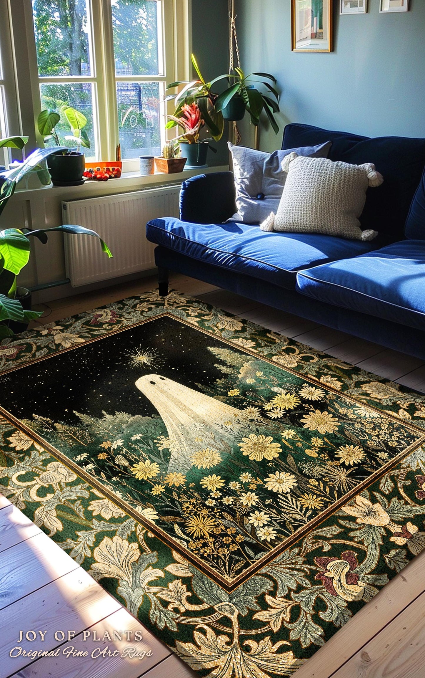 Starlight Whimsical Ghost Rug | Retro Halloween Home Accent Fall Decorating Indoor Dark Academia Floral Decor Botanical Witchy Cozy Cute |