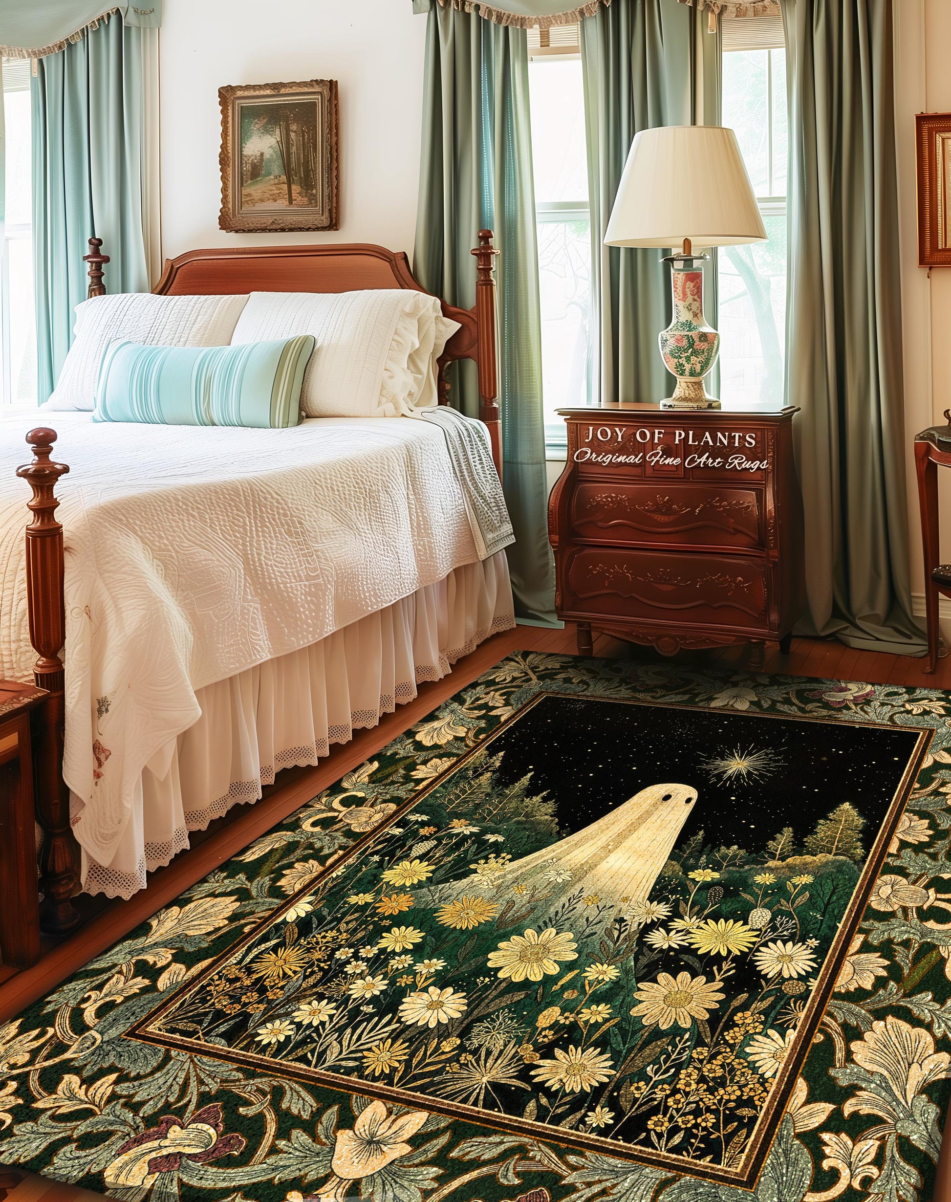 Starlight Whimsical Ghost Rug | Retro Halloween Home Accent Fall Decorating Indoor Dark Academia Floral Decor Botanical Witchy Cozy Cute |