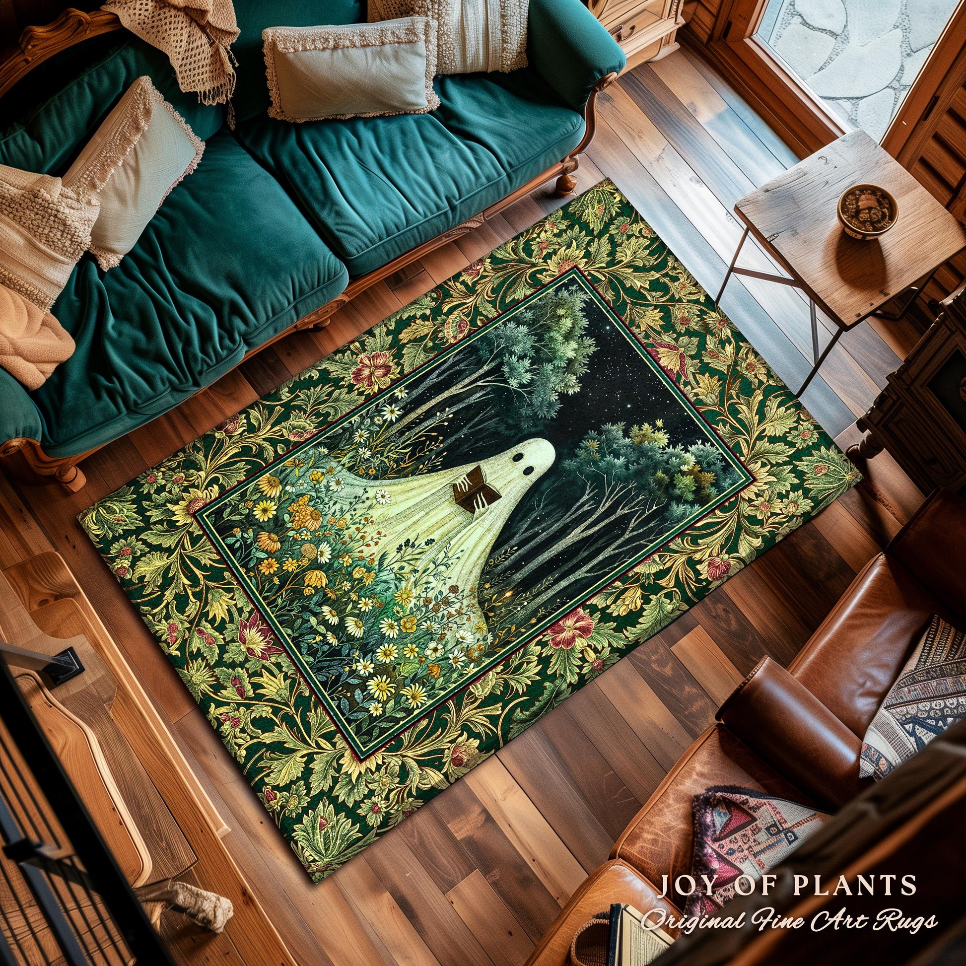 Reading Ghost Wildflower Area Rug | Gothic Decor Goth Lover Gift Cozy Home Halloween Decoration Fall Accent Botanical Spirit Witchy Accent |