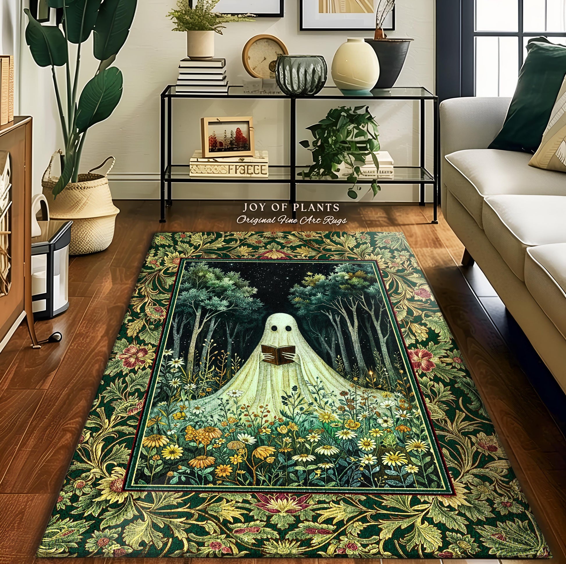 Reading Ghost Wildflower Area Rug | Gothic Decor Goth Lover Gift Cozy Home Halloween Decoration Fall Accent Botanical Spirit Witchy Accent |