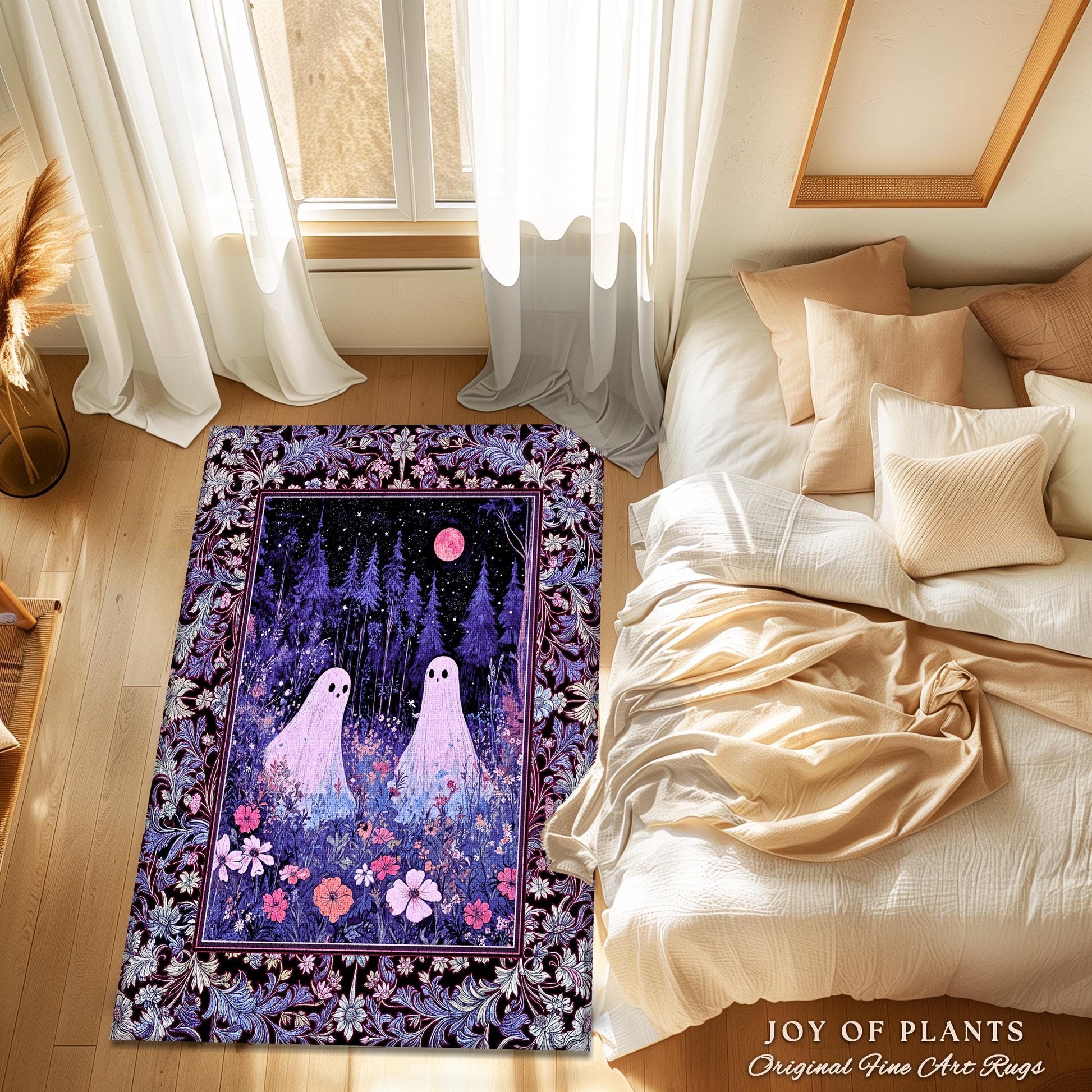 Violet Night Ethereal Ghost Area Rug | Moonlit Floral Halloween Aesthetic Gothic Pastel Ghost Home Decor Whimsigoth Cottagecore Cozy Fall |