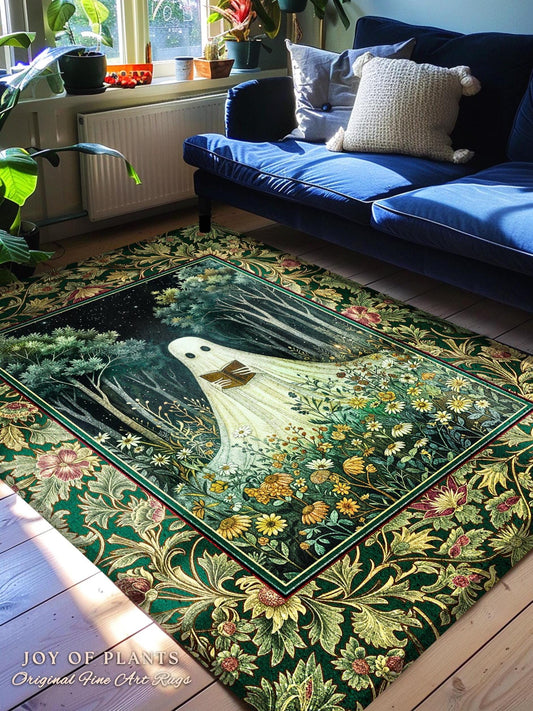 Reading Ghost Wildflower Area Rug | Gothic Decor Goth Lover Gift Cozy Home Halloween Decoration Fall Accent Botanical Spirit Witchy Accent |