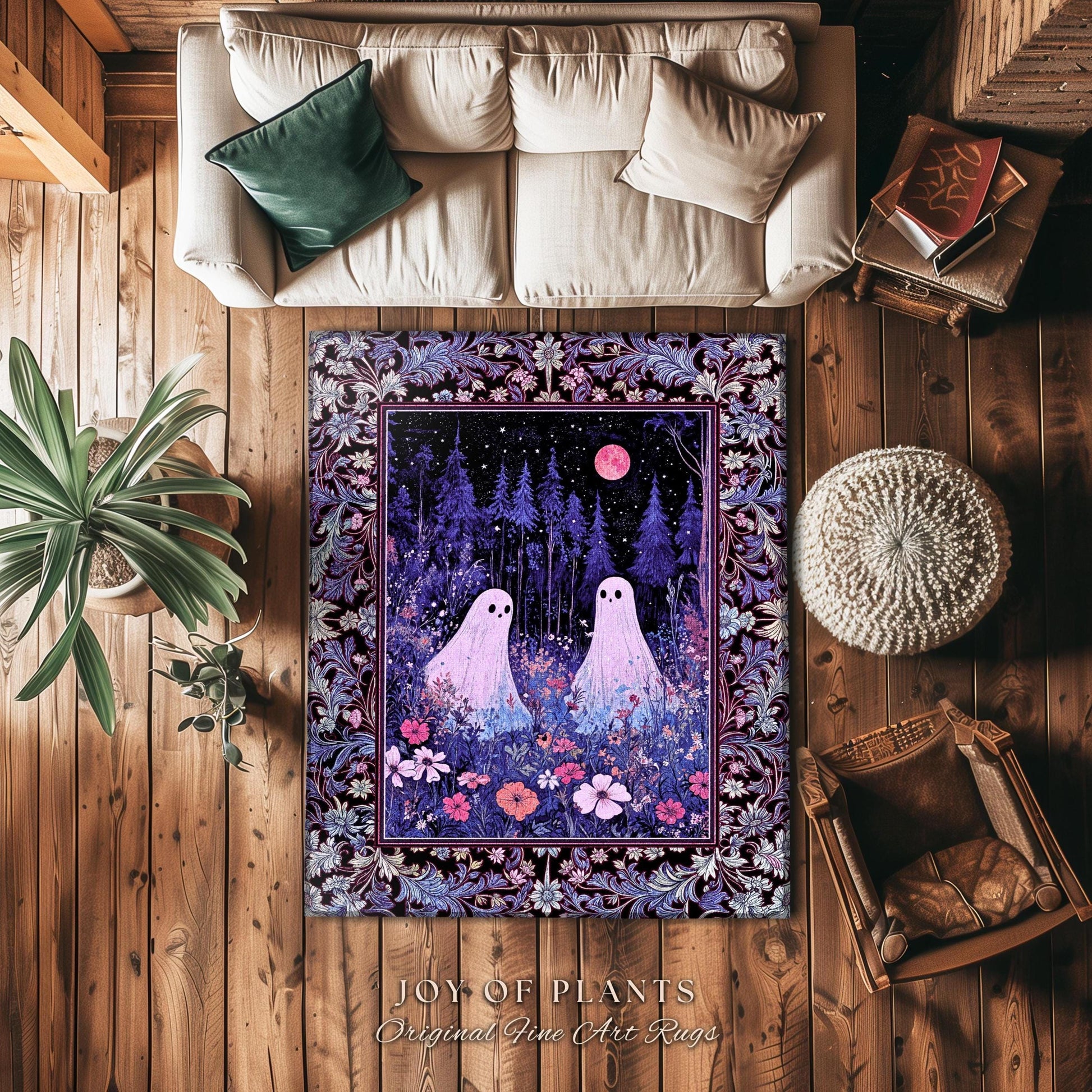 Violet Night Ethereal Ghost Area Rug | Moonlit Floral Halloween Aesthetic Gothic Pastel Ghost Home Decor Whimsigoth Cottagecore Cozy Fall |