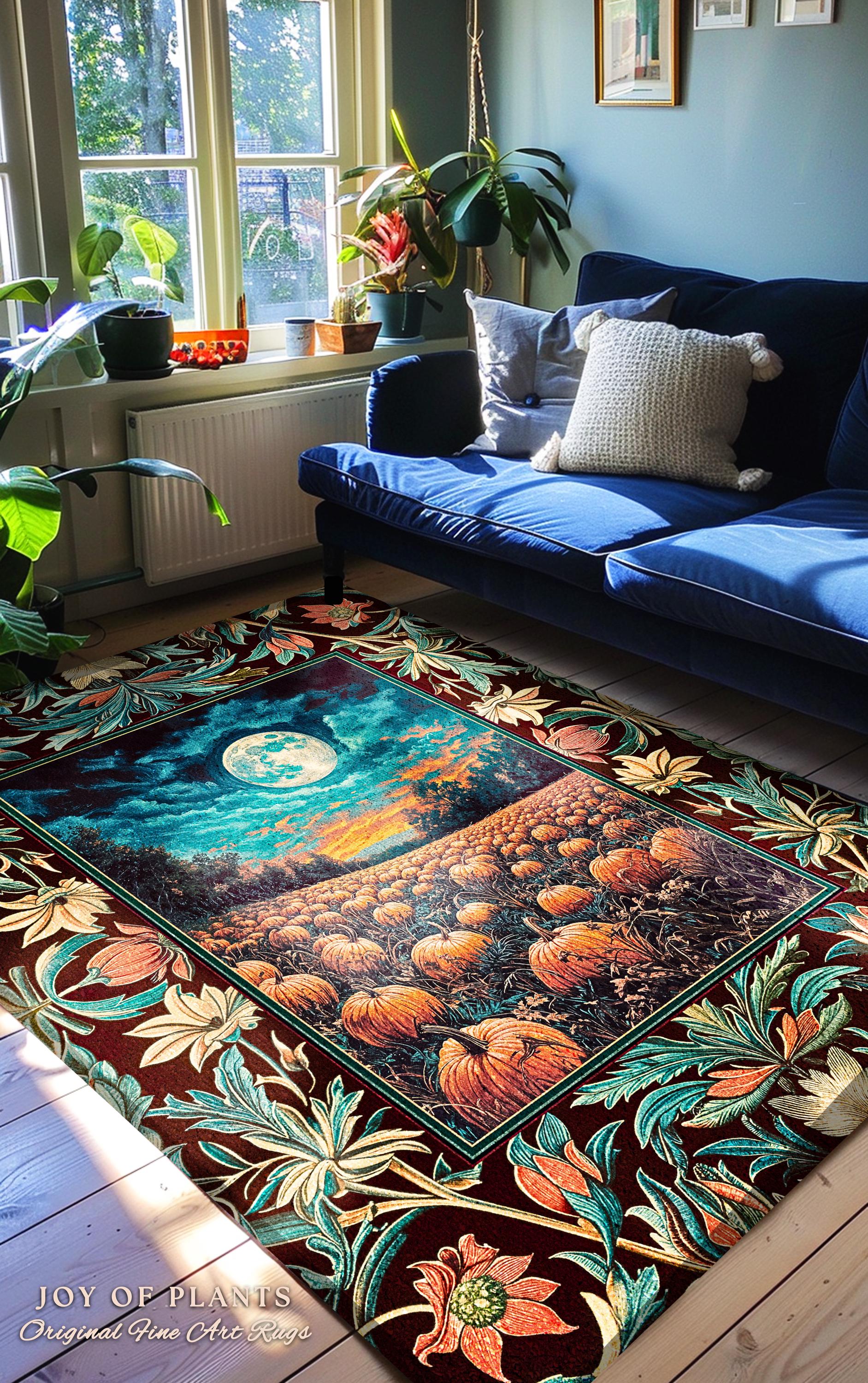 Bookish Cozy Fall Area Rug | Floral Autumn Aesthetic Gothiccore Light Academia Whimsigoth Pumpkin Home Decor Accent Cute Spooky Rustic Decor