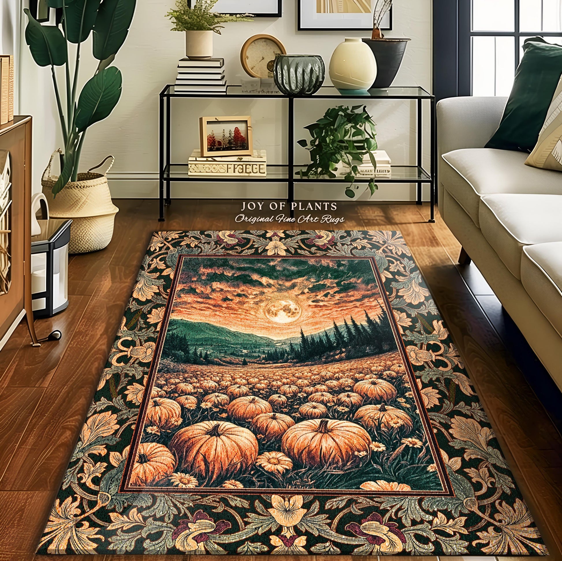 Magic Celestial Moon Accent Rug | Cute Spooky Halloween Night Sky Area Rug Rustic Pumpkin Fall Academia Aesthetic Whimsigoth Baroque Art |