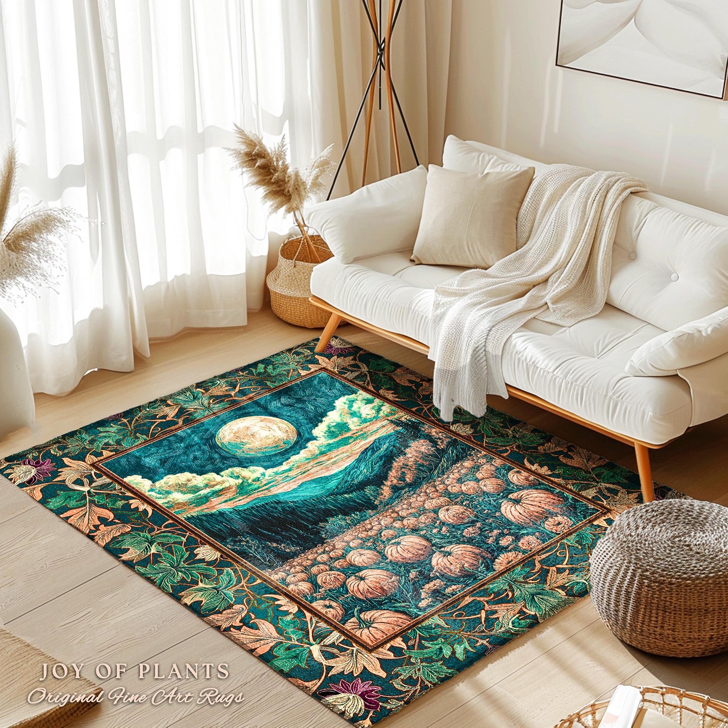 Elegant Harvest Moon Cozy Area Rug | Spooky Season Aesthetic Gothic Decor Whimsigoth Pumpkin Rustic Autumn Home Accent Witchy Landscape |