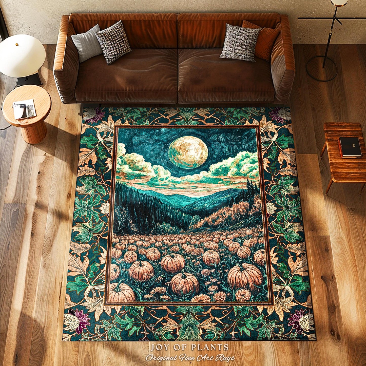 Elegant Harvest Moon Cozy Area Rug | Spooky Season Aesthetic Gothic Decor Whimsigoth Pumpkin Rustic Autumn Home Accent Witchy Landscape |