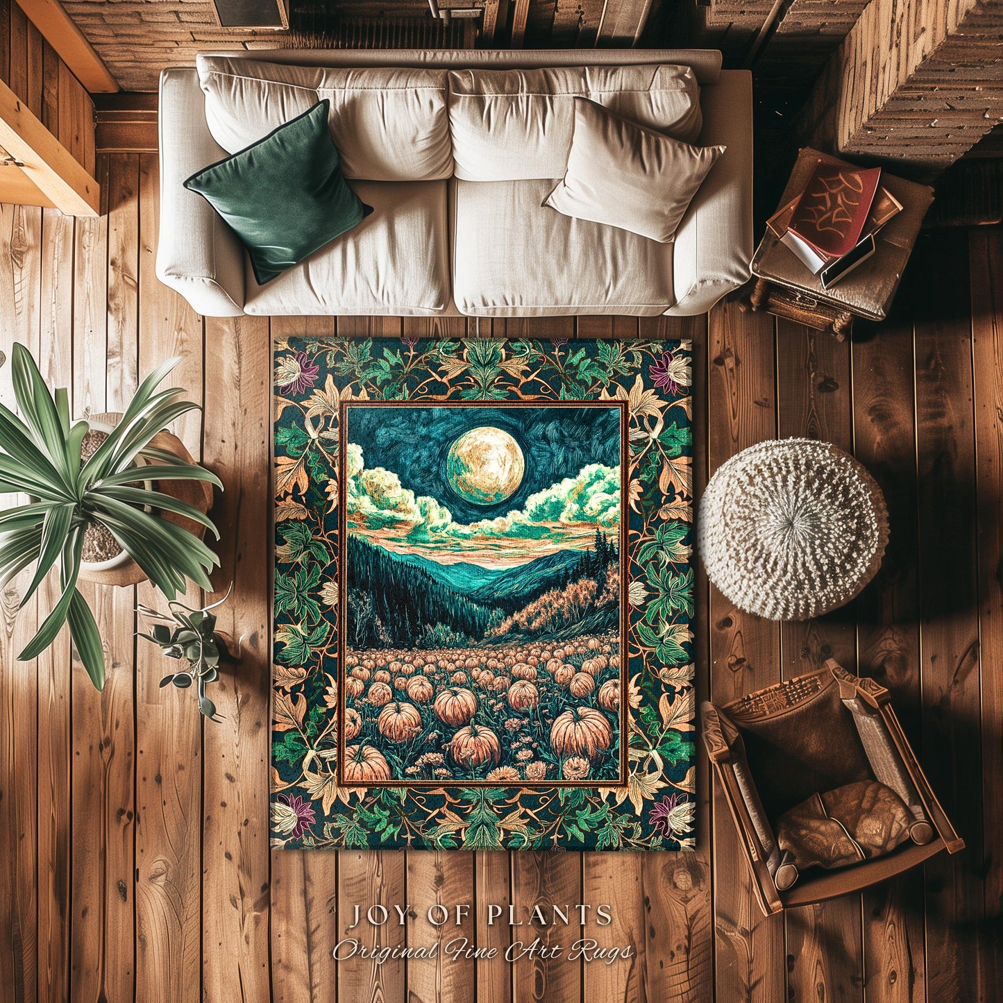 Elegant Harvest Moon Cozy Area Rug | Spooky Season Aesthetic Gothic Decor Whimsigoth Pumpkin Rustic Autumn Home Accent Witchy Landscape |