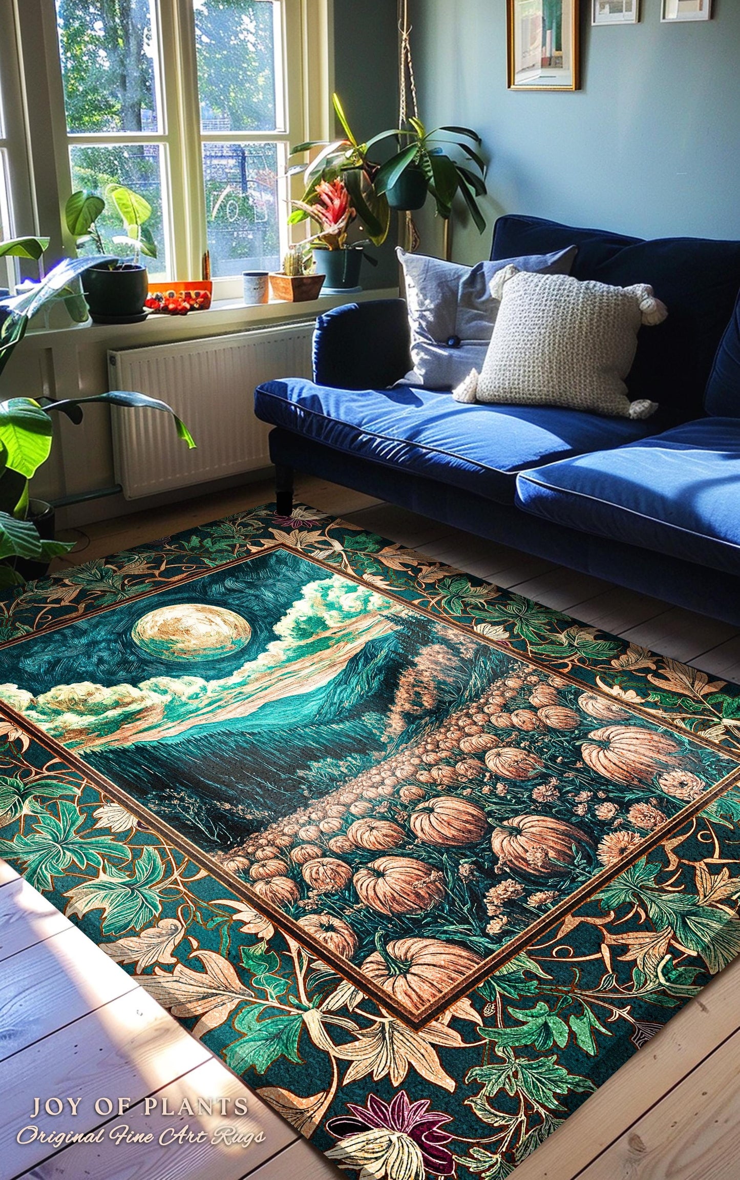 Elegant Harvest Moon Cozy Area Rug | Spooky Season Aesthetic Gothic Decor Whimsigoth Pumpkin Rustic Autumn Home Accent Witchy Landscape |