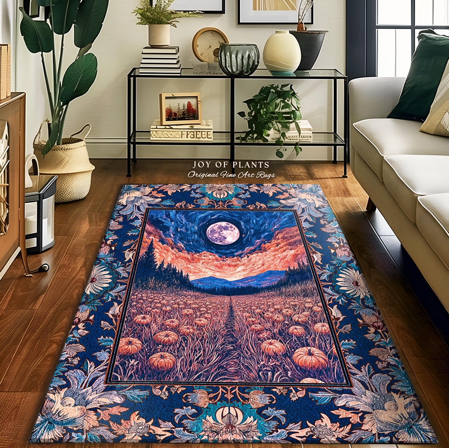 Witchy Night Sky Full Moon Rug | Pastel Fall Decoration Cozy Autumn Accent Rug Pumpkin Patch Whimsigoth Aesthetic Spooky Dark Academia Dorm