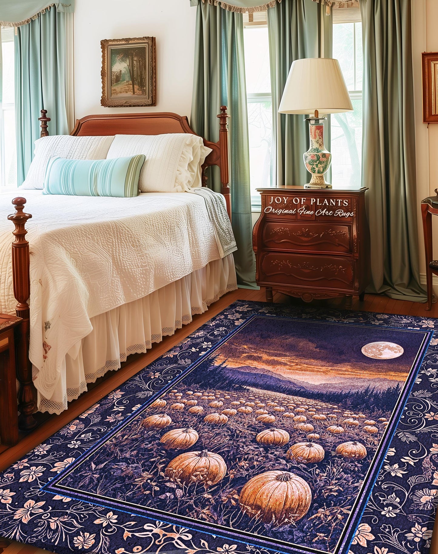 Midnight Purple Moonlit Autumn Rug | Cozy Pumpkin Decor Rustic Halloween Aesthetic Whimsigoth Dark Academia Fall Vibes Witchy Room Accent |