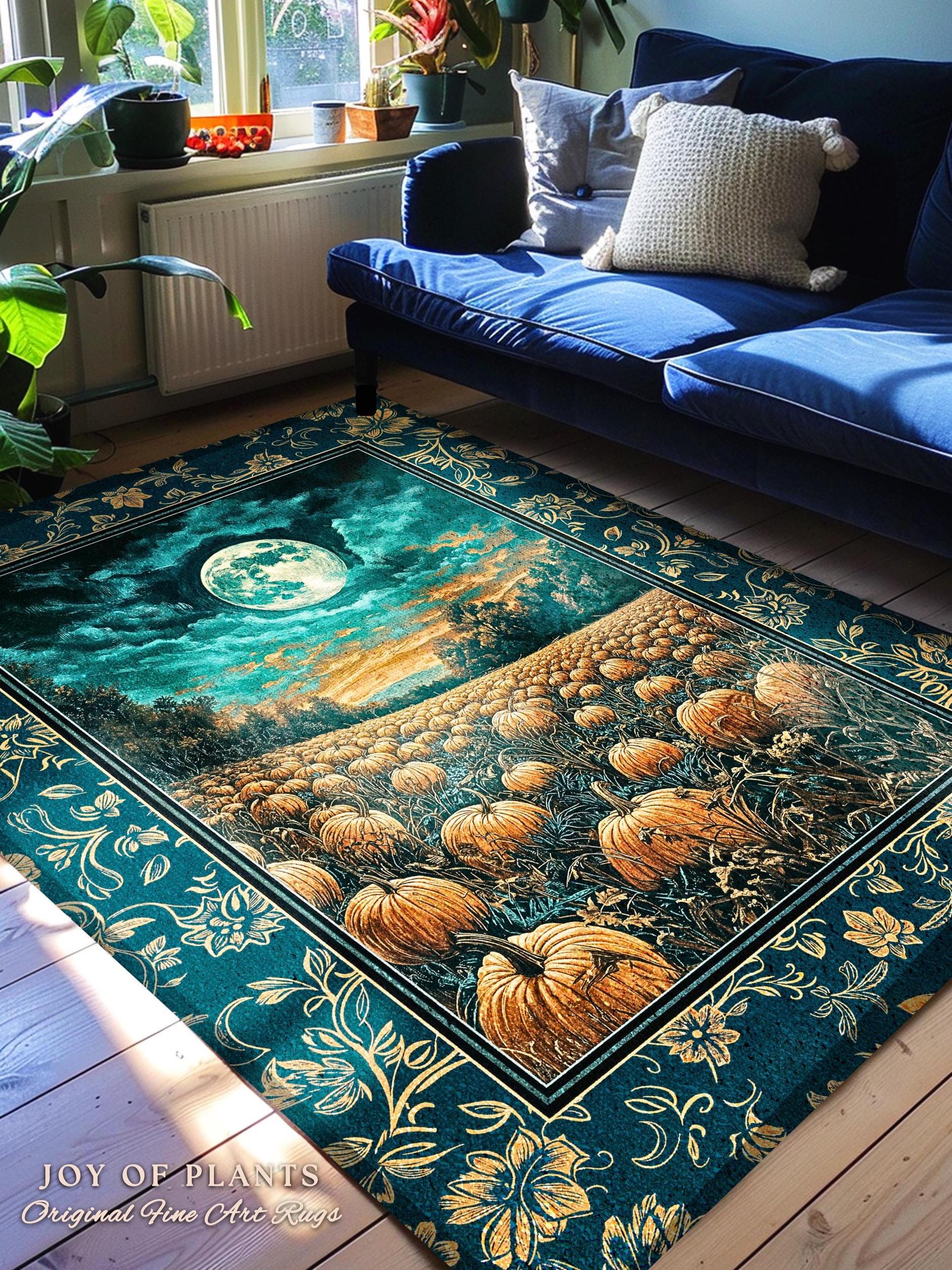 Full Moon Forest Cozy Area Rug | Moody Fall Aesthetic Pumpkin Bedroom Accent Whimsigoth Dark Academia Cute Spooky Decor Rustic Style Home |