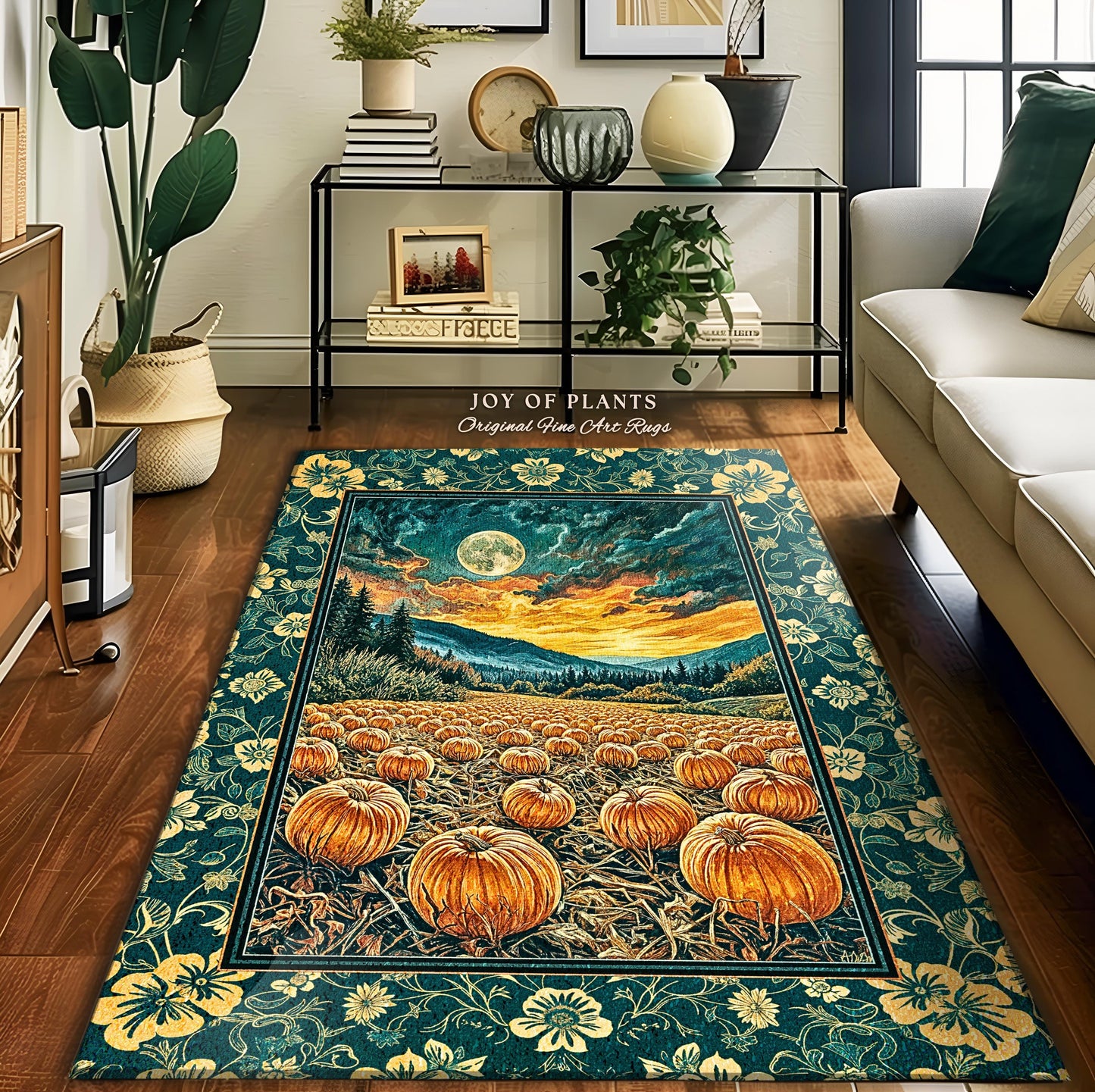 Colorful Ethereal Pumpkin Cozy Fall Rug | Spooky Season Gothiccore Whimsigoth Decor Autumn Aesthetic Rustic Academia Rustic Accent Full Moon