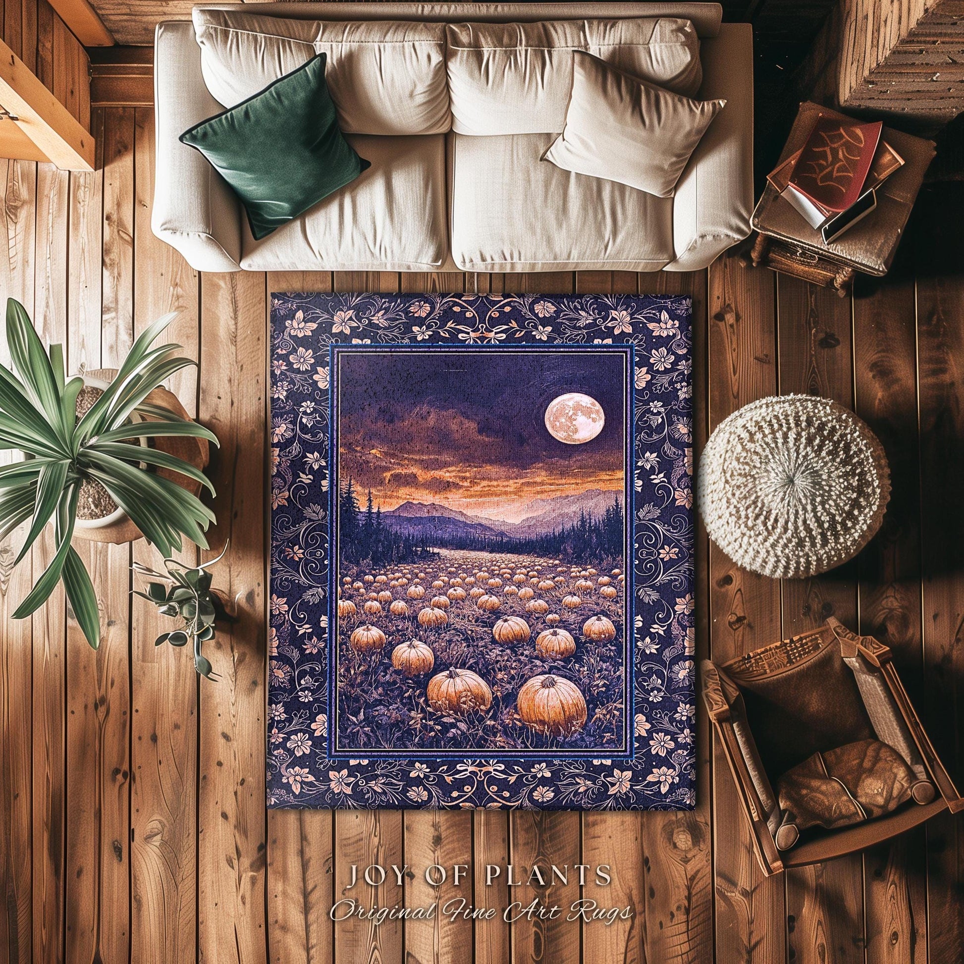 Midnight Purple Moonlit Autumn Rug | Cozy Pumpkin Decor Rustic Halloween Aesthetic Whimsigoth Dark Academia Fall Vibes Witchy Room Accent |