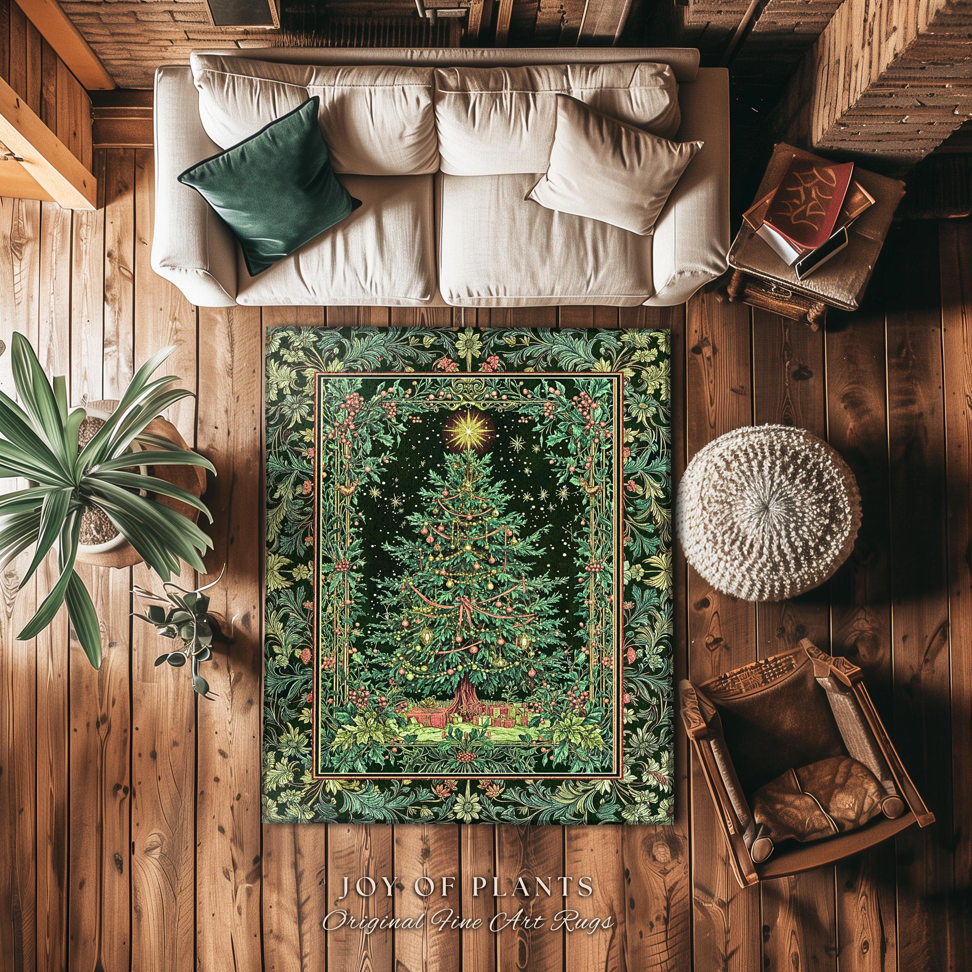 Tannenbaum Rustic Tree Area Rug | Vintage Woven Christmas Aesthetic Cozy Cottagecore Decor Winter Festive Classic Holiday Aesthetic Accent |