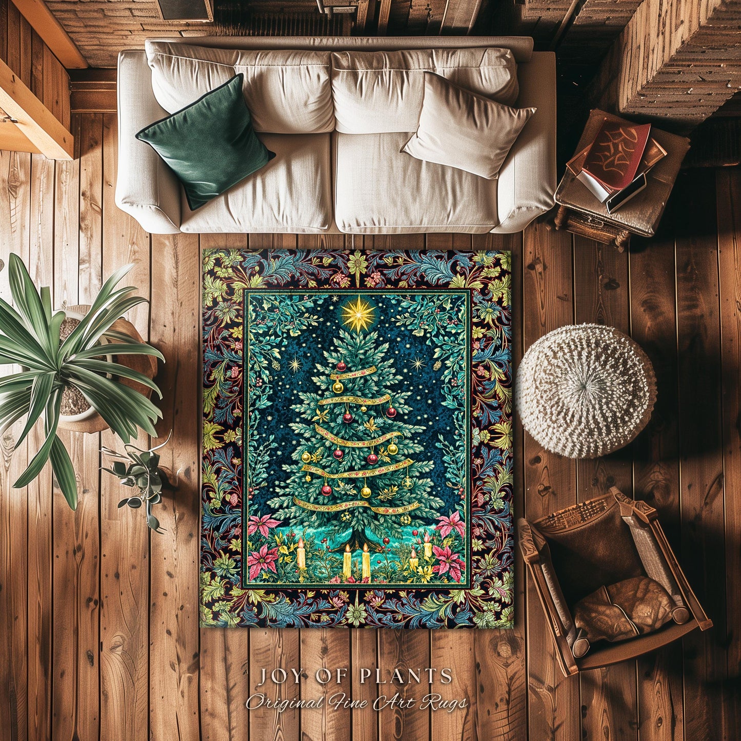 Candlelight Christmas Holiday Rug | Rustic Home Decor Accent Cozy Winter Decor Red Gold Ornaments Cottagecore Vintage Nostalgic Xmas Style