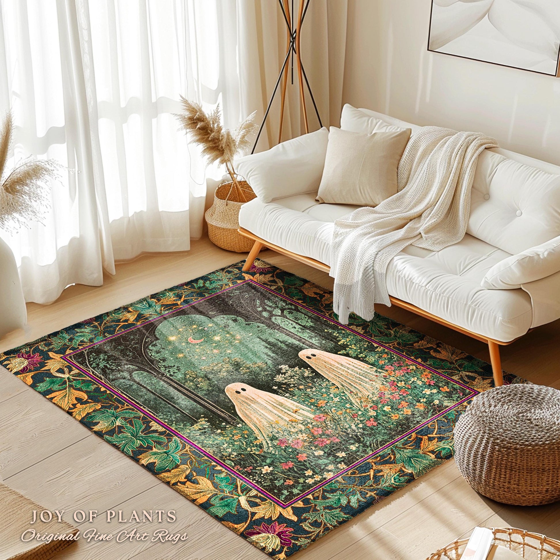 Ghost Friends Starlit Garden Light | Cottagecore Floral Rug Celestial Ghost Decor Gothic Enchanted Autumn Magical Aesthetic Witchy Bedroom