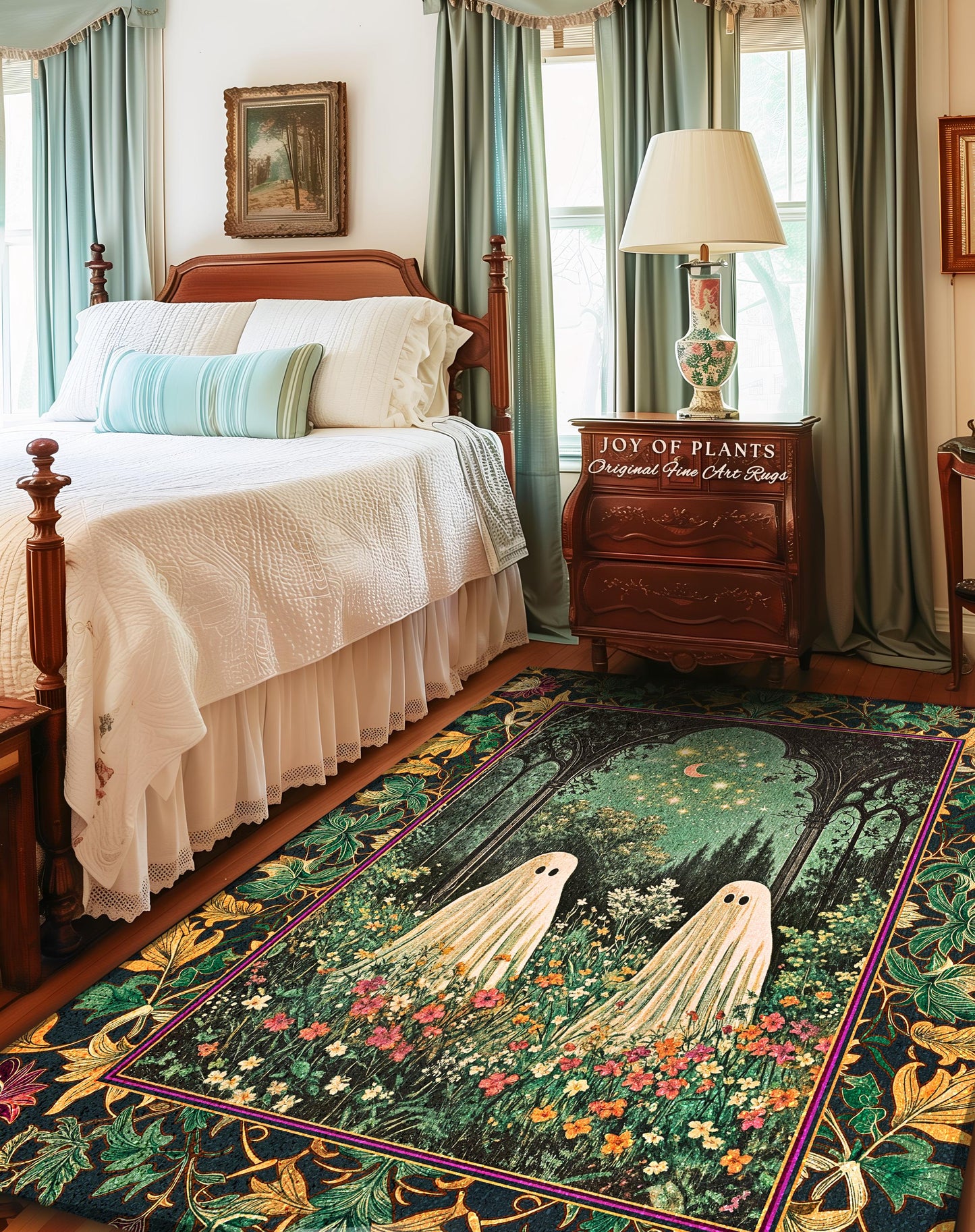 Ghost Friends Starlit Garden Light | Cottagecore Floral Rug Celestial Ghost Decor Gothic Enchanted Autumn Magical Aesthetic Witchy Bedroom