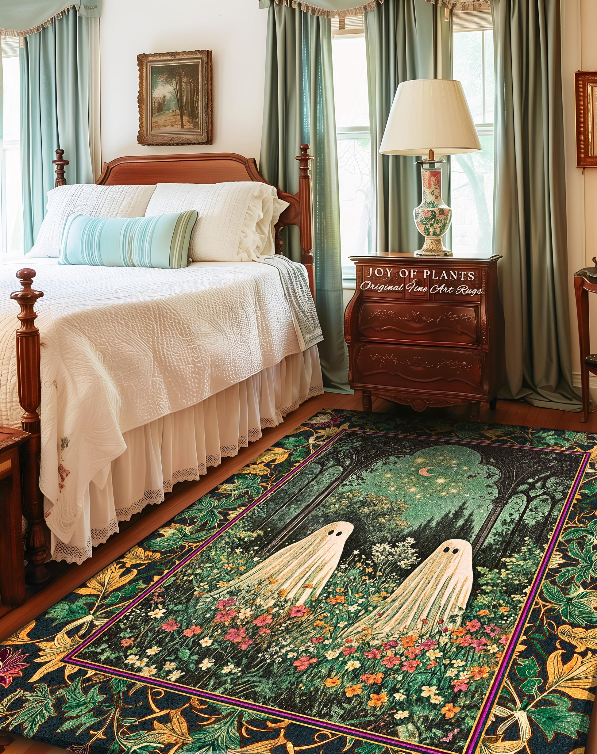 Ghost Friends Starlit Garden Light | Cottagecore Floral Rug Celestial Ghost Decor Gothic Enchanted Autumn Magical Aesthetic Witchy Bedroom