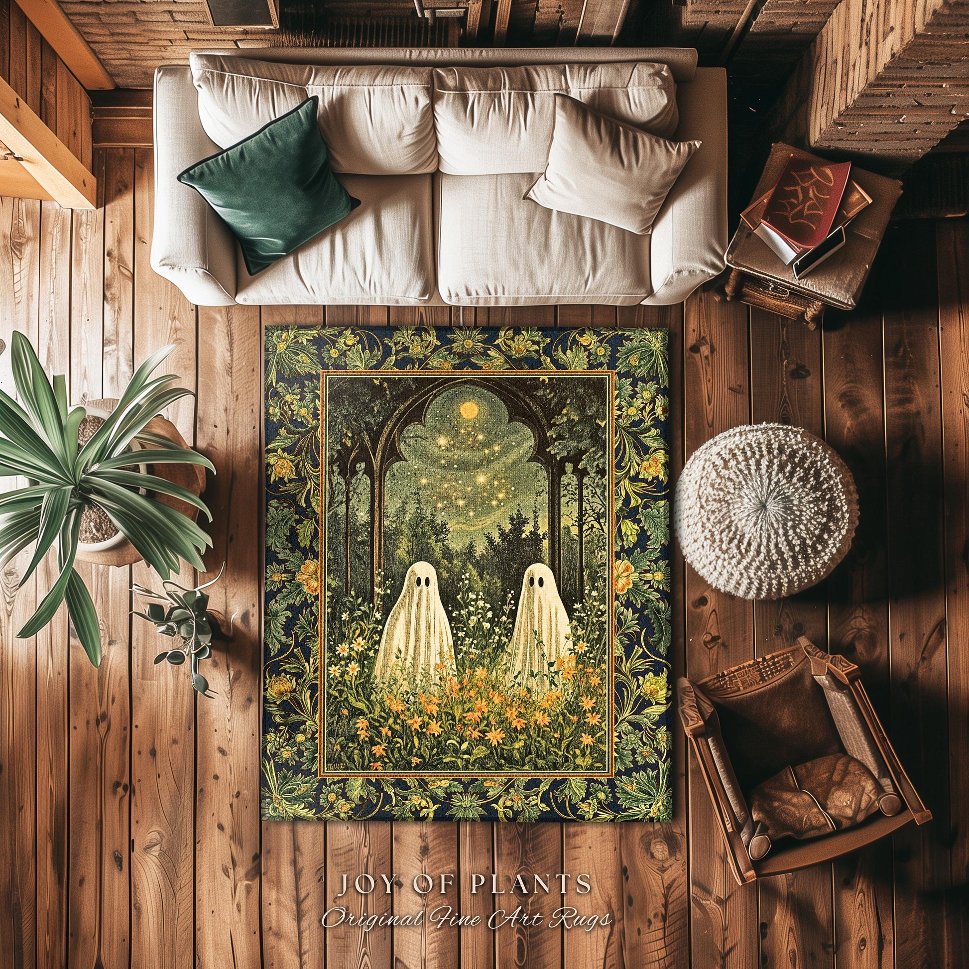 Celestial Meadow Floral Twilight Spirits | Cozy Cottagecore Rug Haunted Gothic Fall Forest Whimsical Spooky Macabre Fun Ghostly Style Accent