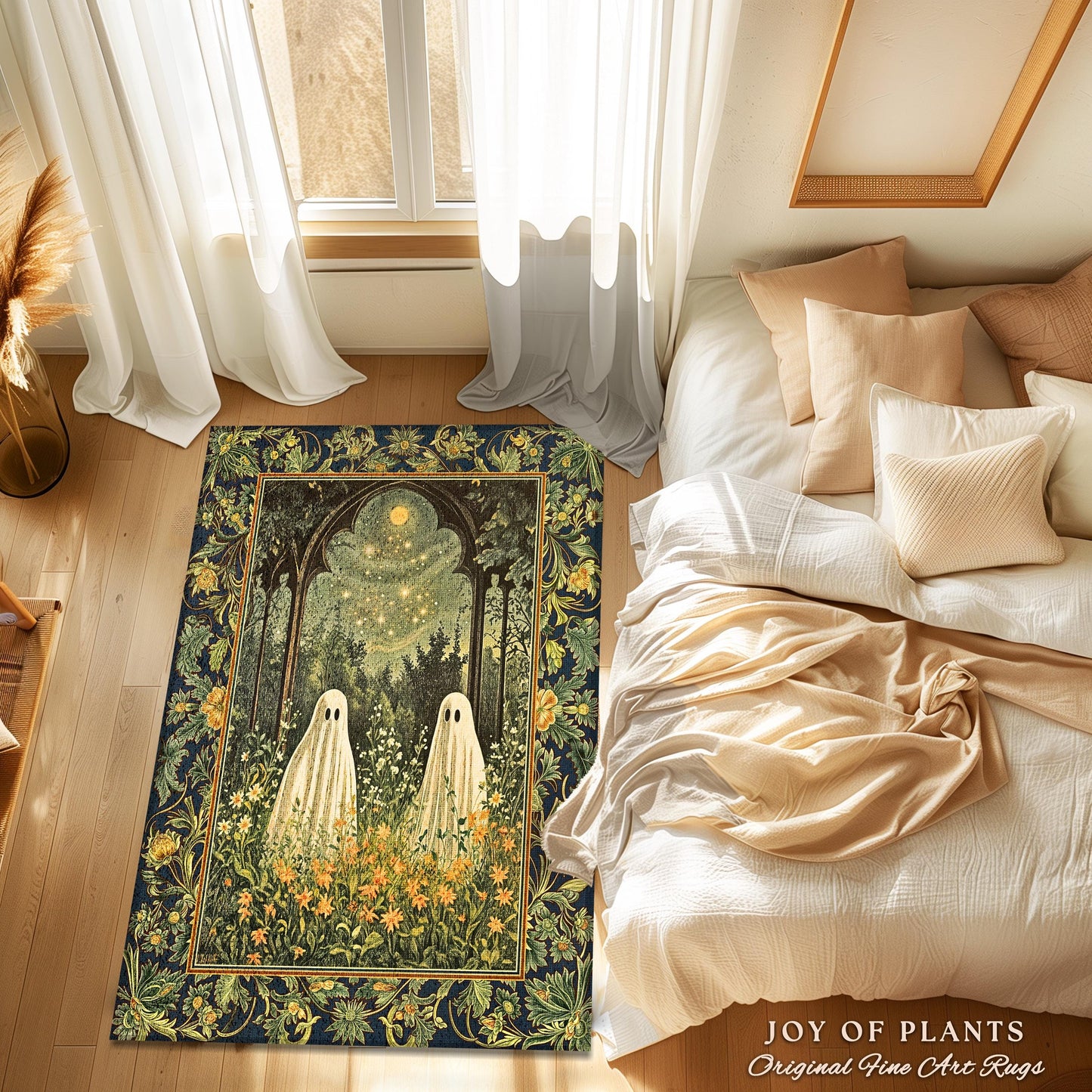 Celestial Meadow Floral Twilight Spirits | Cozy Cottagecore Rug Haunted Gothic Fall Forest Whimsical Spooky Macabre Fun Ghostly Style Accent