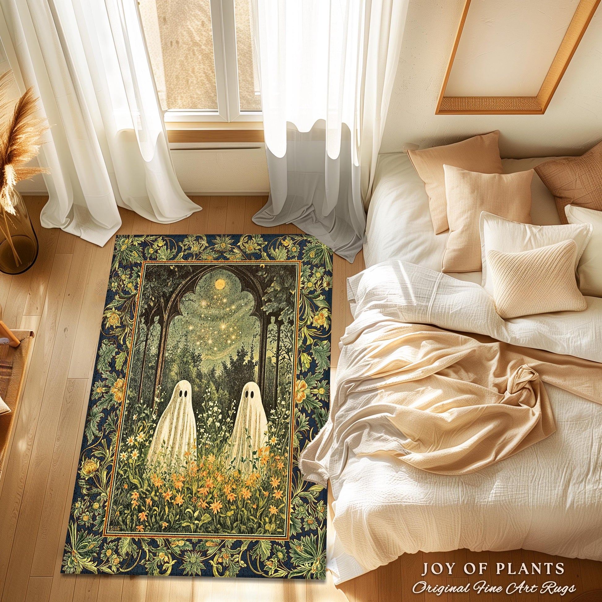 Celestial Meadow Floral Twilight Spirits | Cozy Cottagecore Rug Haunted Gothic Fall Forest Whimsical Spooky Macabre Fun Ghostly Style Accent