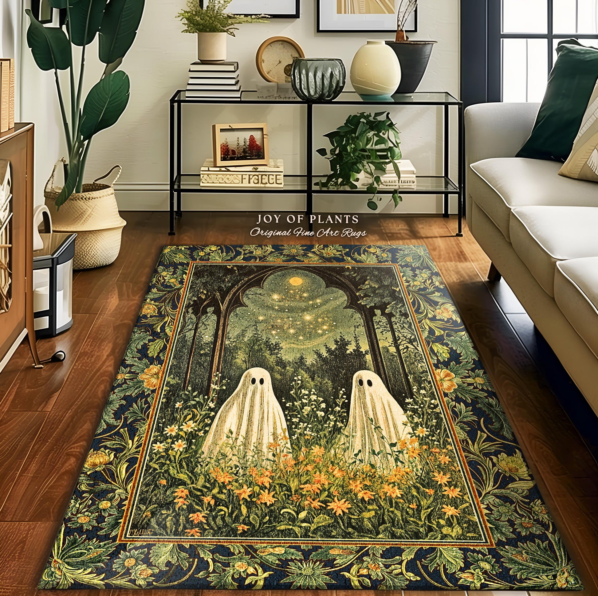 Celestial Meadow Floral Twilight Spirits | Cozy Cottagecore Rug Haunted Gothic Fall Forest Whimsical Spooky Macabre Fun Ghostly Style Accent