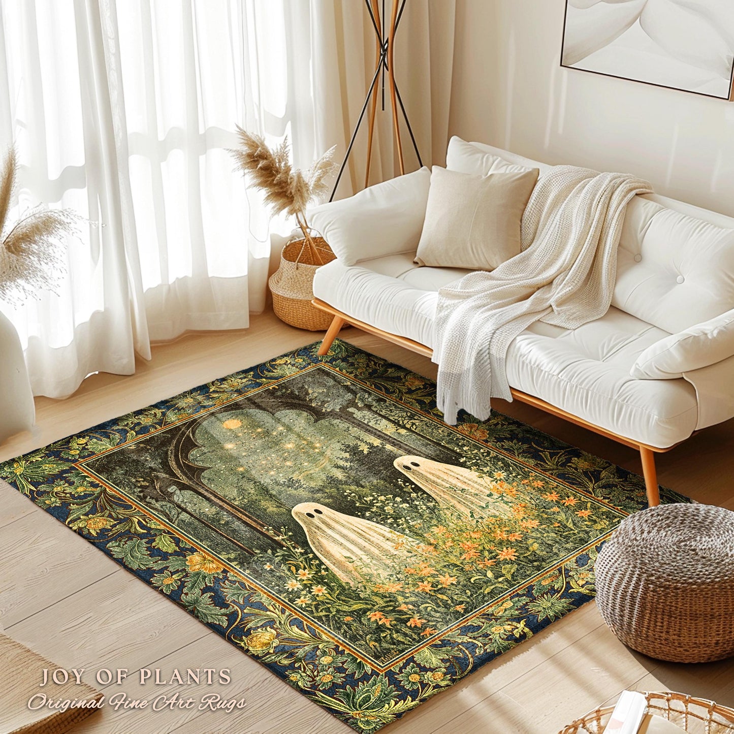 Celestial Meadow Floral Twilight Spirits | Cozy Cottagecore Rug Haunted Gothic Fall Forest Whimsical Spooky Macabre Fun Ghostly Style Accent