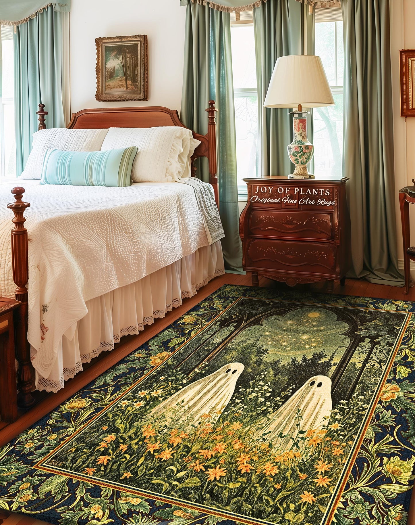 Celestial Meadow Floral Twilight Spirits | Cozy Cottagecore Rug Haunted Gothic Fall Forest Whimsical Spooky Macabre Fun Ghostly Style Accent
